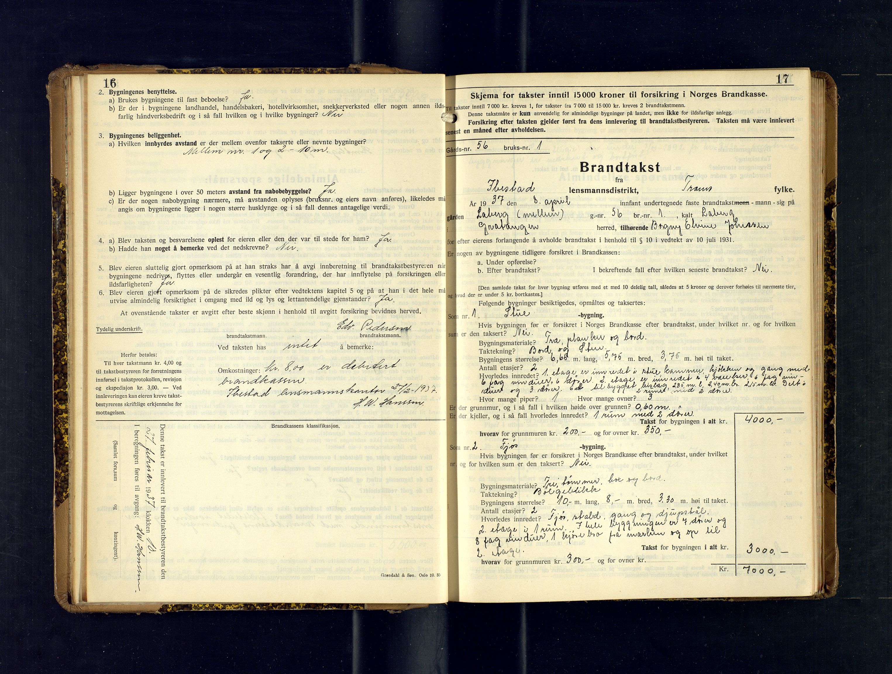 Ibestad lensmannskontor, AV/SATØ-S-1499/F/Fv/Fvh/L0284: Branntakstprotokoller, 1937-1939, p. 16-17