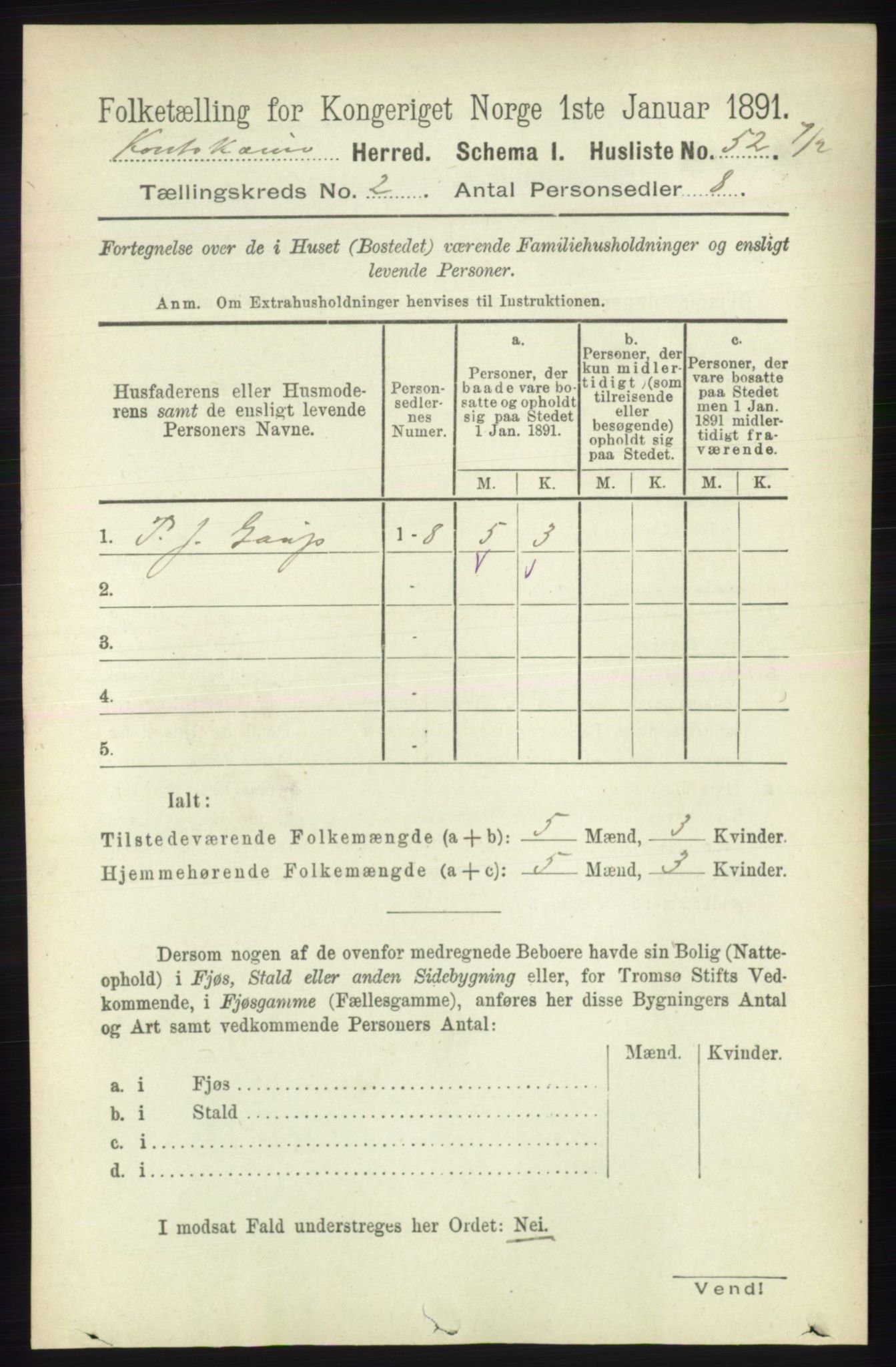 RA, 1891 census for 2011 Kautokeino, 1891, p. 316