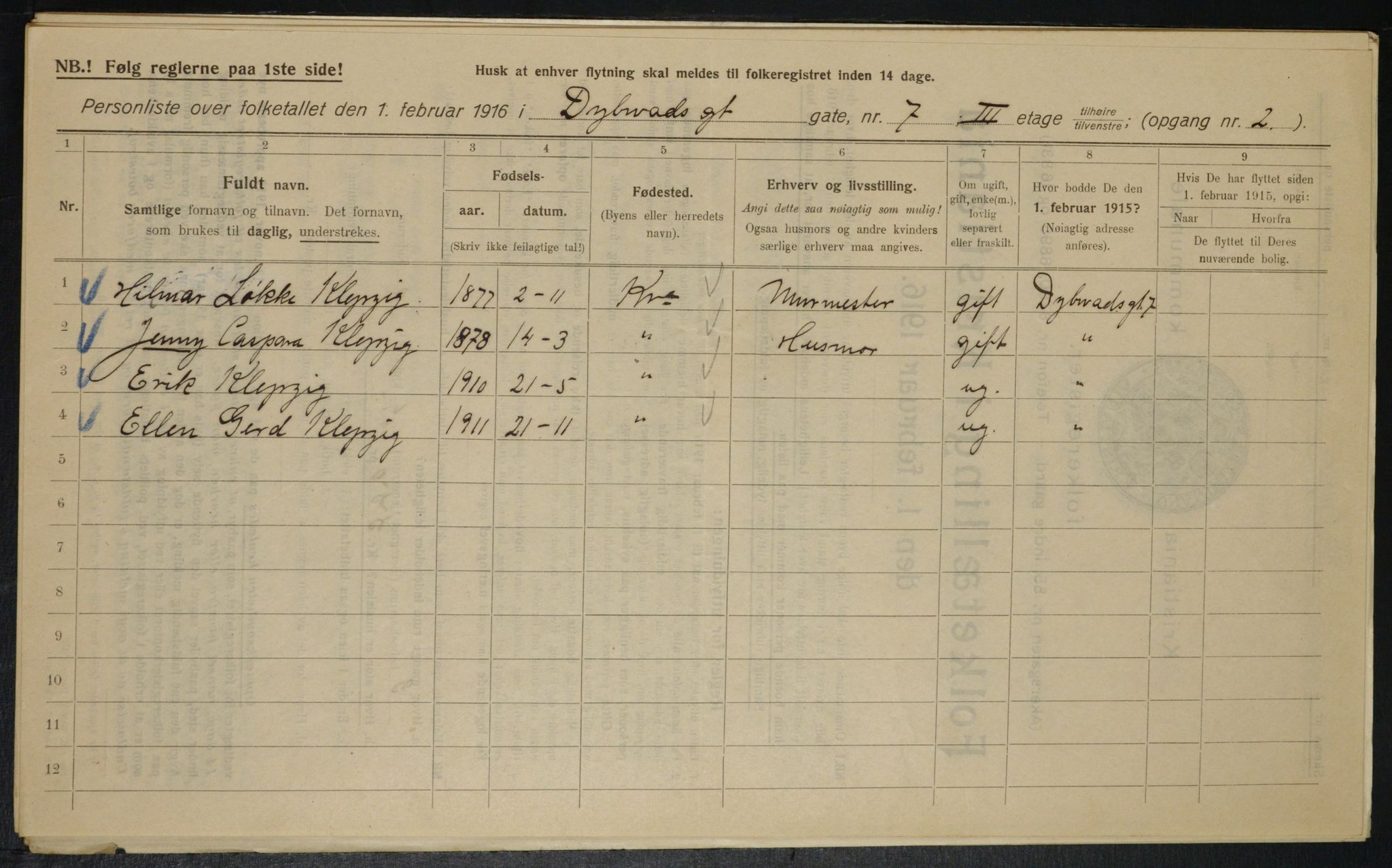 OBA, Municipal Census 1916 for Kristiania, 1916, p. 17594