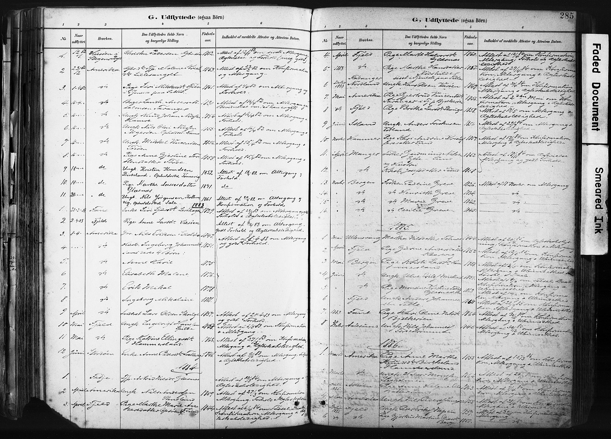 Sund sokneprestembete, SAB/A-99930: Parish register (official) no. B 1, 1882-1907, p. 285