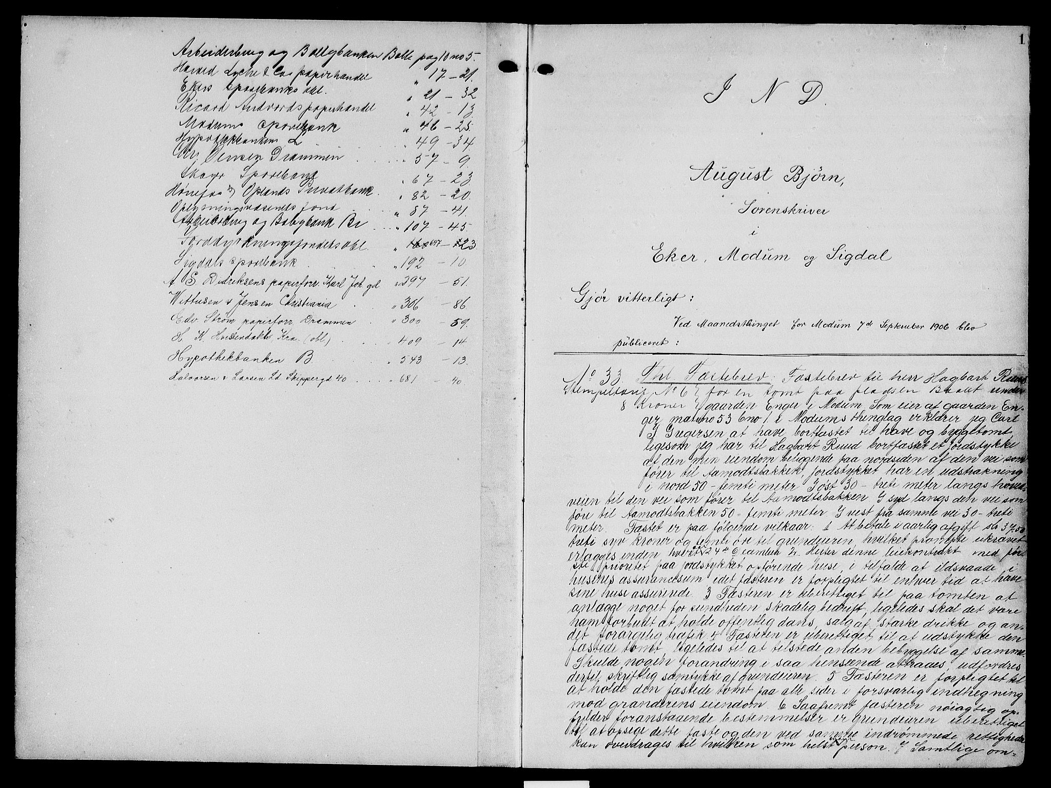 Eiker, Modum og Sigdal sorenskriveri, AV/SAKO-A-123/G/Ga/Gab/L0002: Mortgage book no. II 2, 1906-1908, p. 0-1