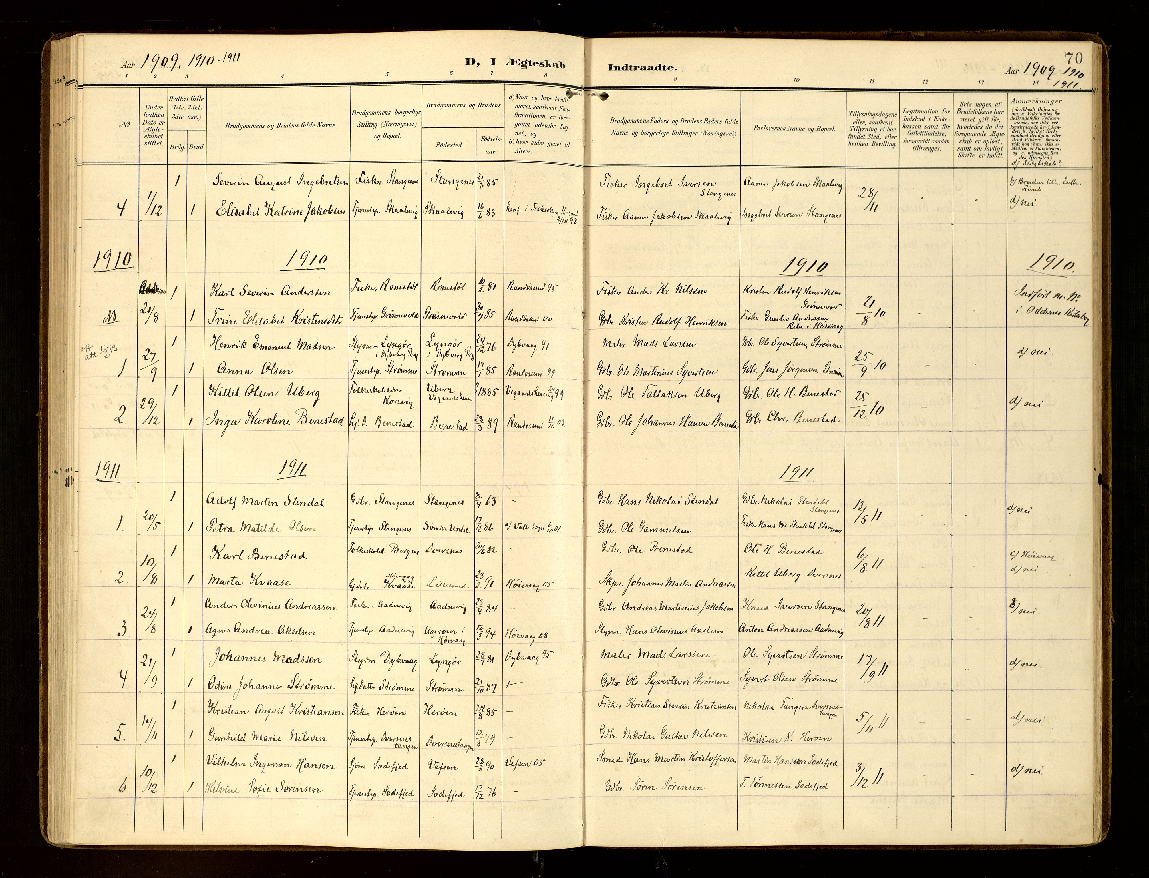 Oddernes sokneprestkontor, AV/SAK-1111-0033/F/Fa/Fab/L0003: Parish register (official) no. A 3, 1903-1916, p. 70