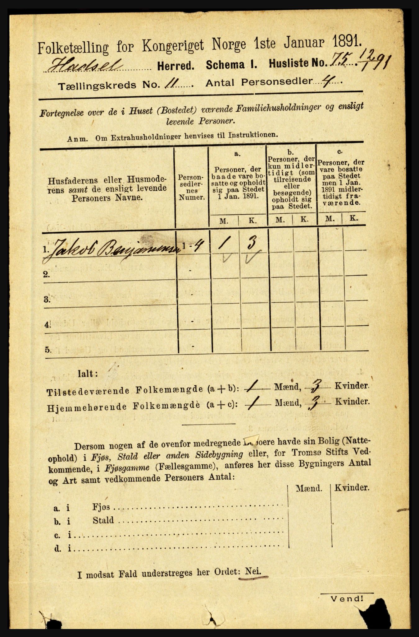 RA, 1891 census for 1866 Hadsel, 1891, p. 4717