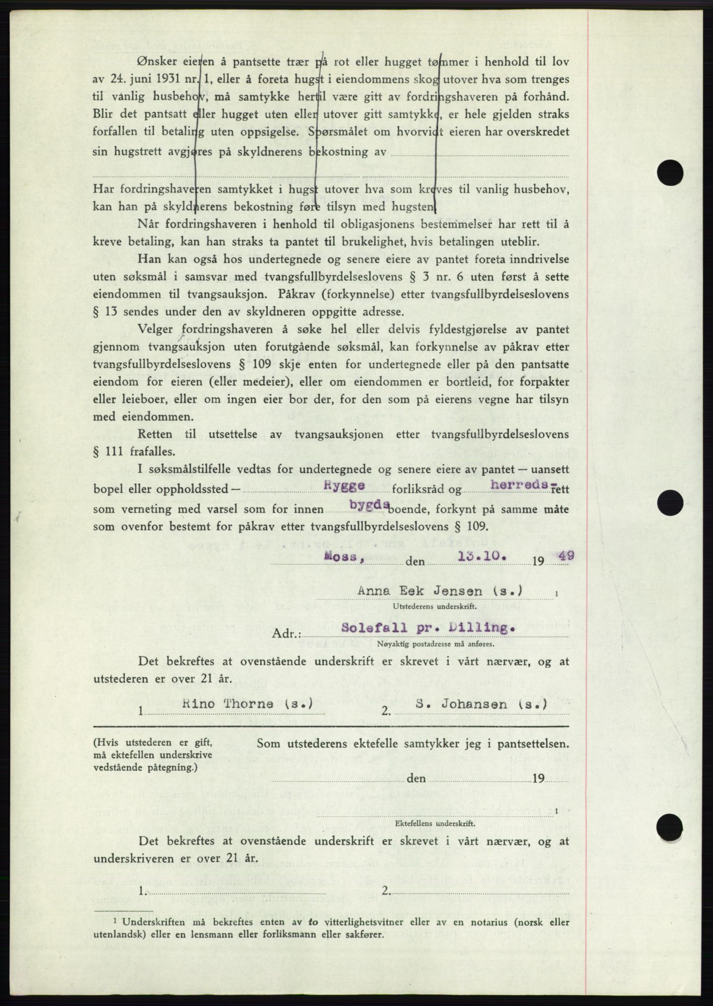 Moss sorenskriveri, SAO/A-10168: Mortgage book no. B23, 1949-1950, Diary no: : 3195/1949