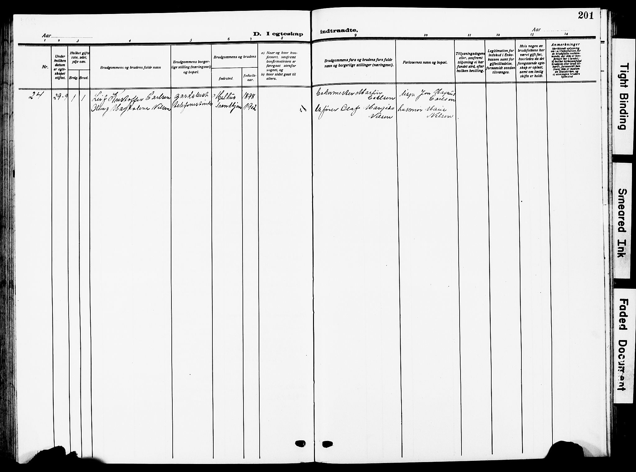 Ministerialprotokoller, klokkerbøker og fødselsregistre - Sør-Trøndelag, SAT/A-1456/672/L0865: Parish register (copy) no. 672C04, 1914-1928, p. 201