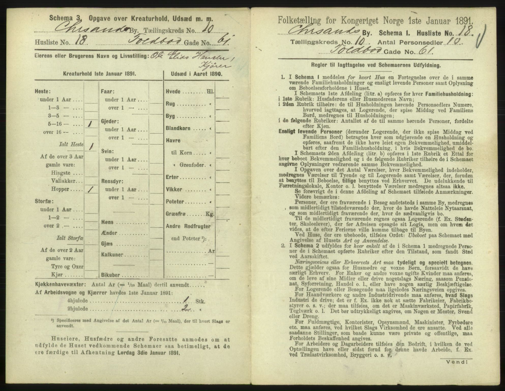 RA, 1891 census for 1001 Kristiansand, 1891, p. 740