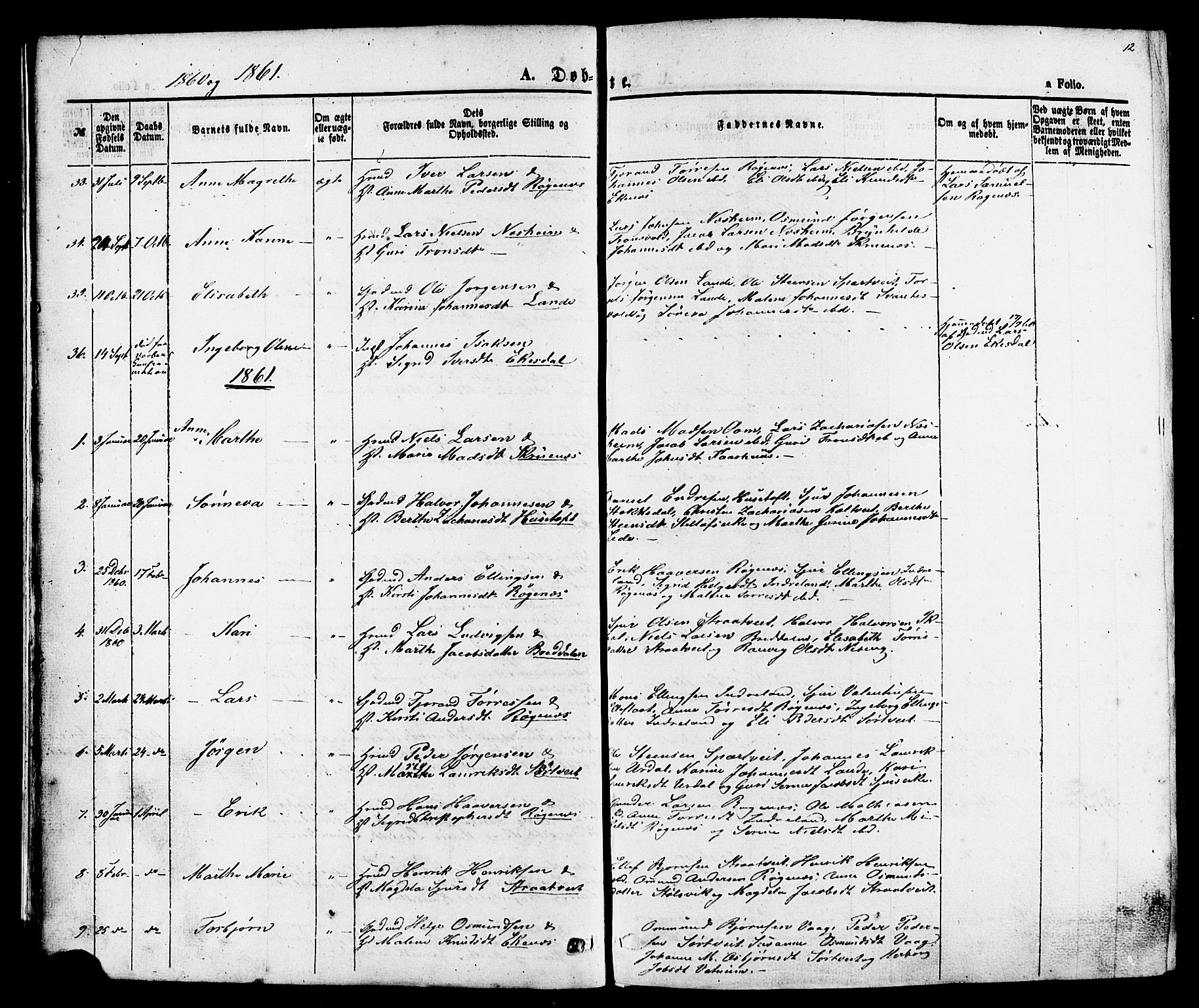 Skjold sokneprestkontor, AV/SAST-A-101847/H/Ha/Haa/L0007: Parish register (official) no. A 7, 1857-1882, p. 12