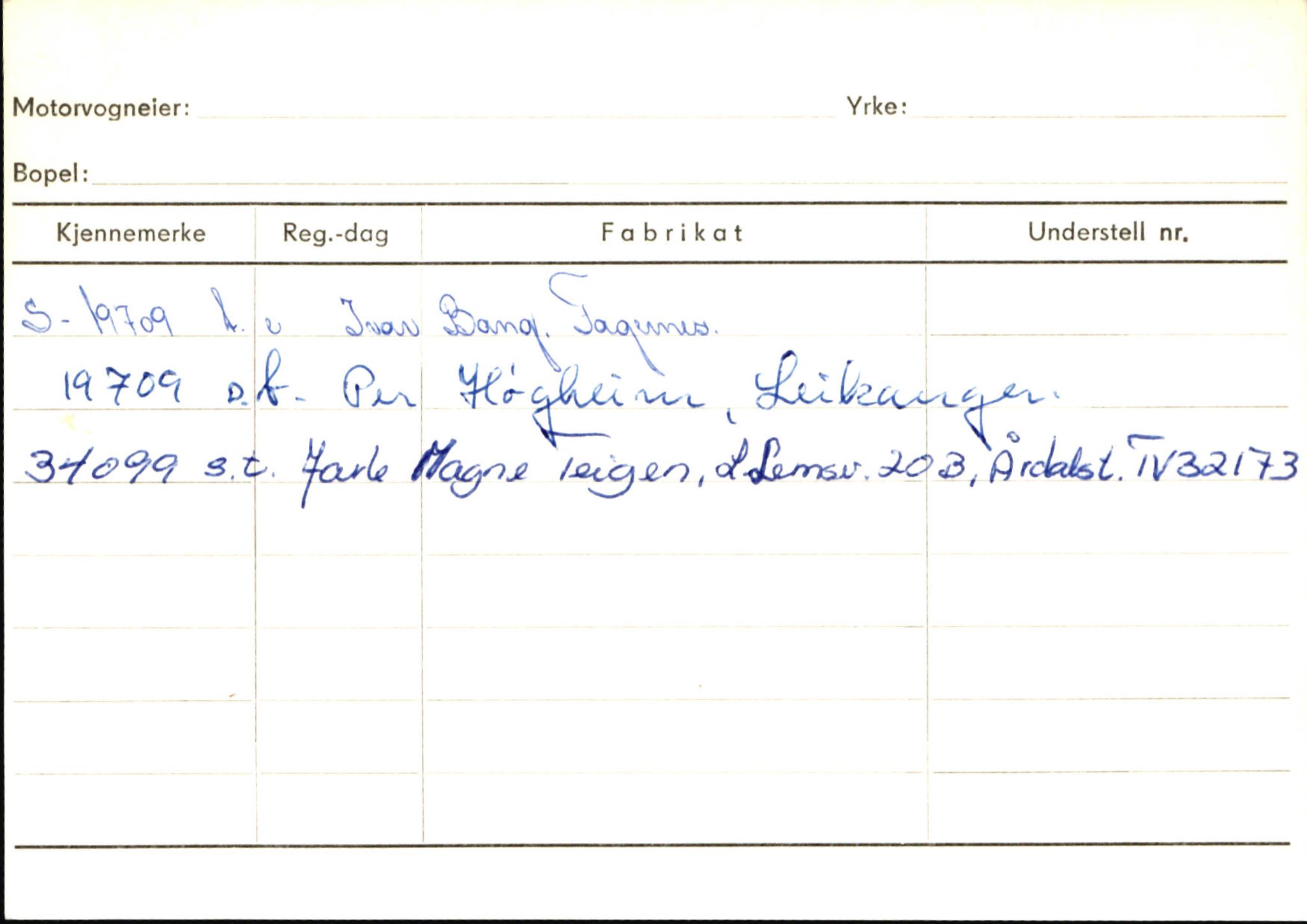 Statens vegvesen, Sogn og Fjordane vegkontor, SAB/A-5301/4/F/L0146: Registerkort Årdal R-Å samt diverse kort, 1945-1975, p. 861