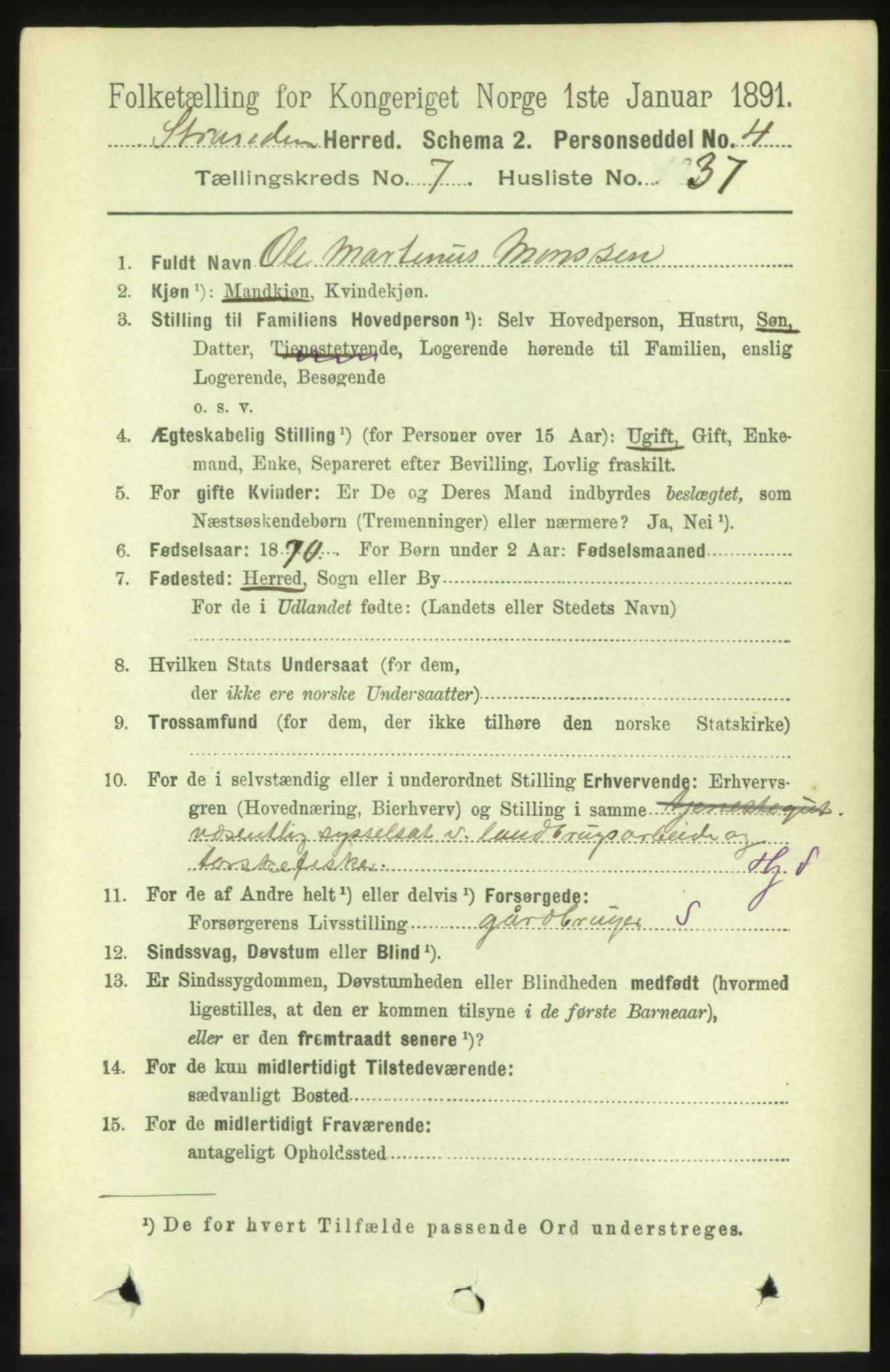 RA, 1891 census for 1525 Stranda, 1891, p. 1751