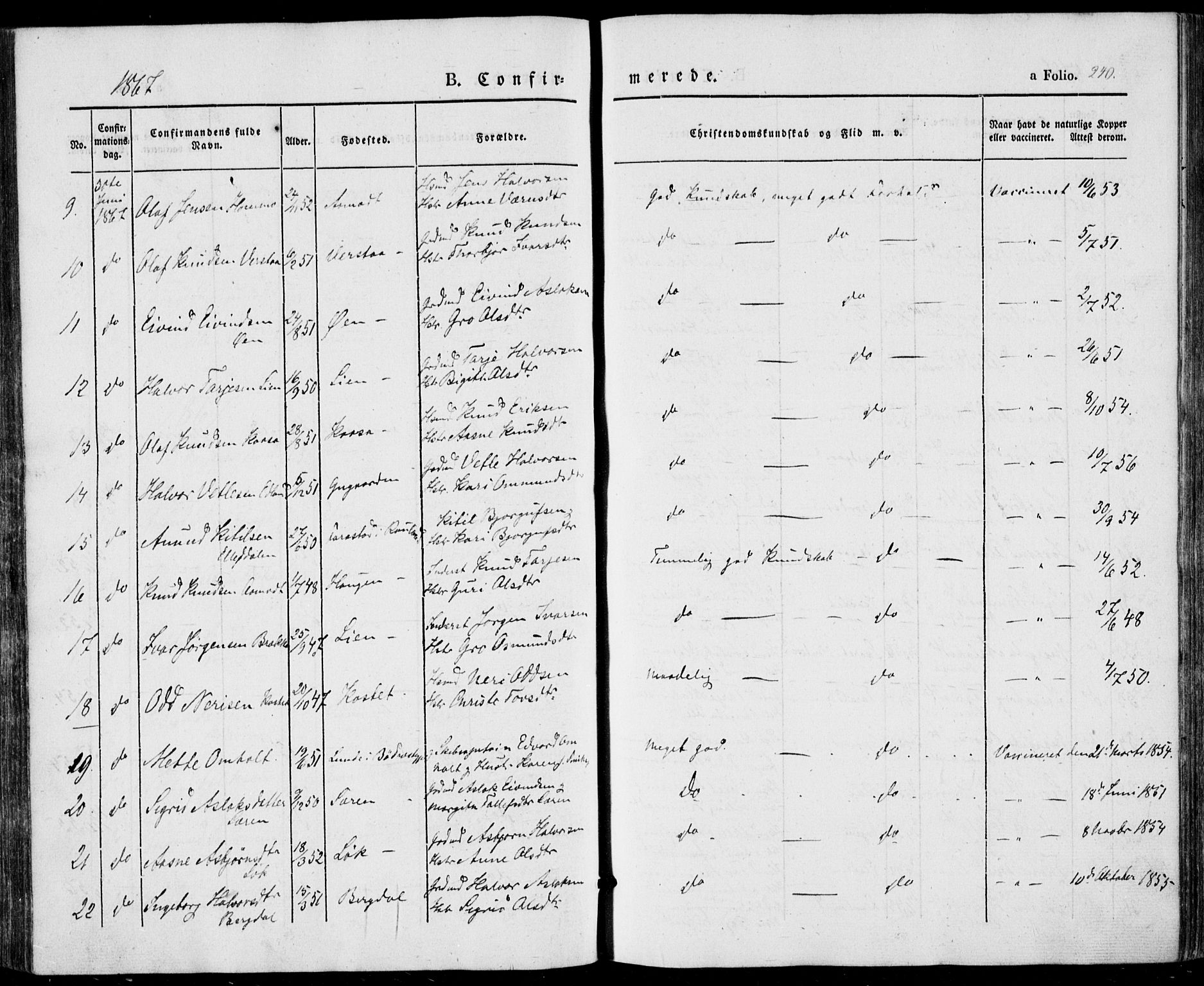 Vinje kirkebøker, SAKO/A-312/F/Fa/L0004: Parish register (official) no. I 4, 1843-1869, p. 240