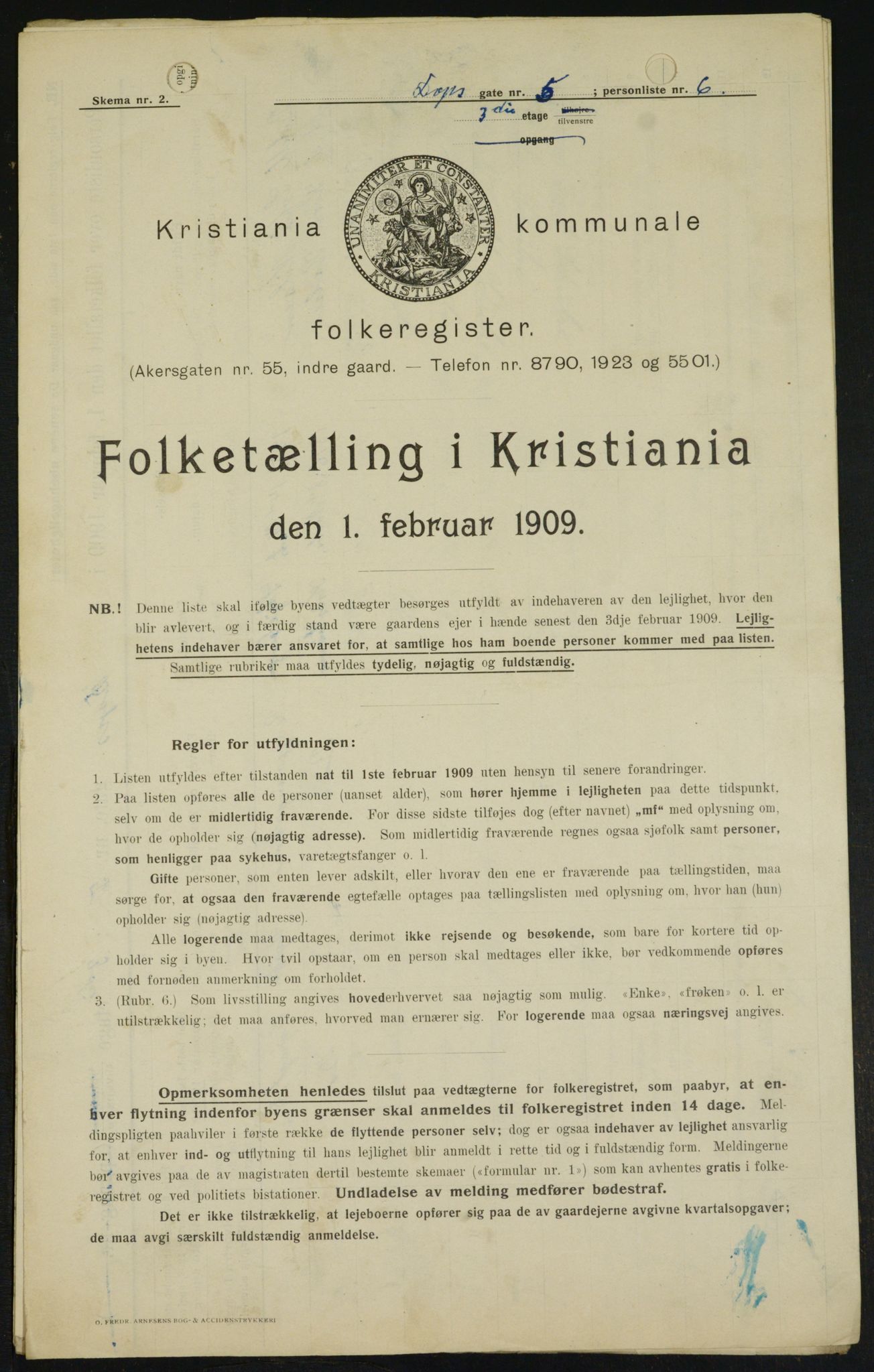 OBA, Municipal Census 1909 for Kristiania, 1909, p. 14516