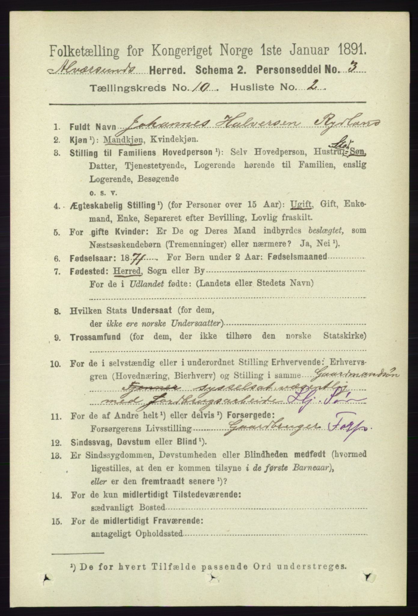 RA, 1891 census for 1257 Alversund, 1891, p. 3474