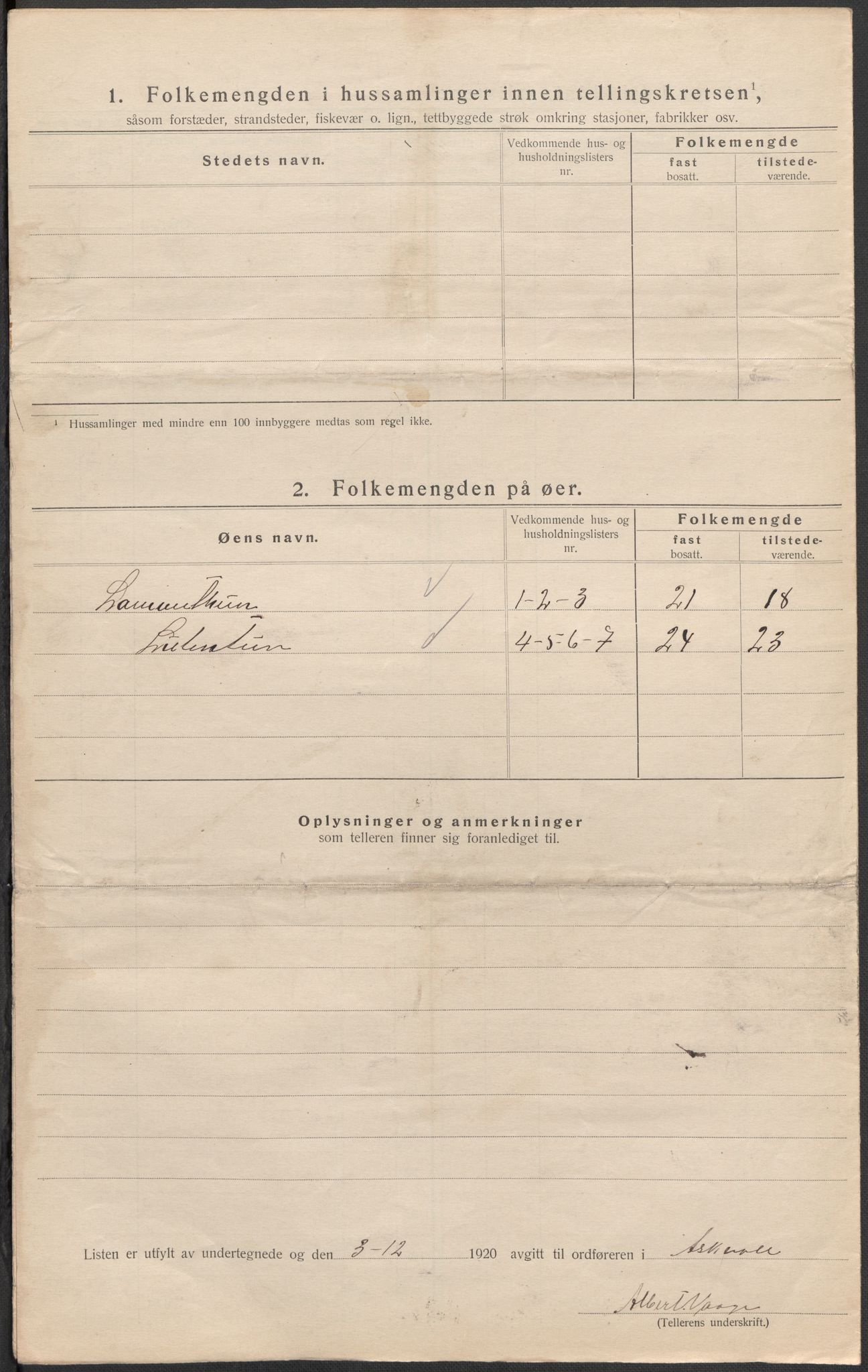 SAB, 1920 census for Askvoll, 1920, p. 43