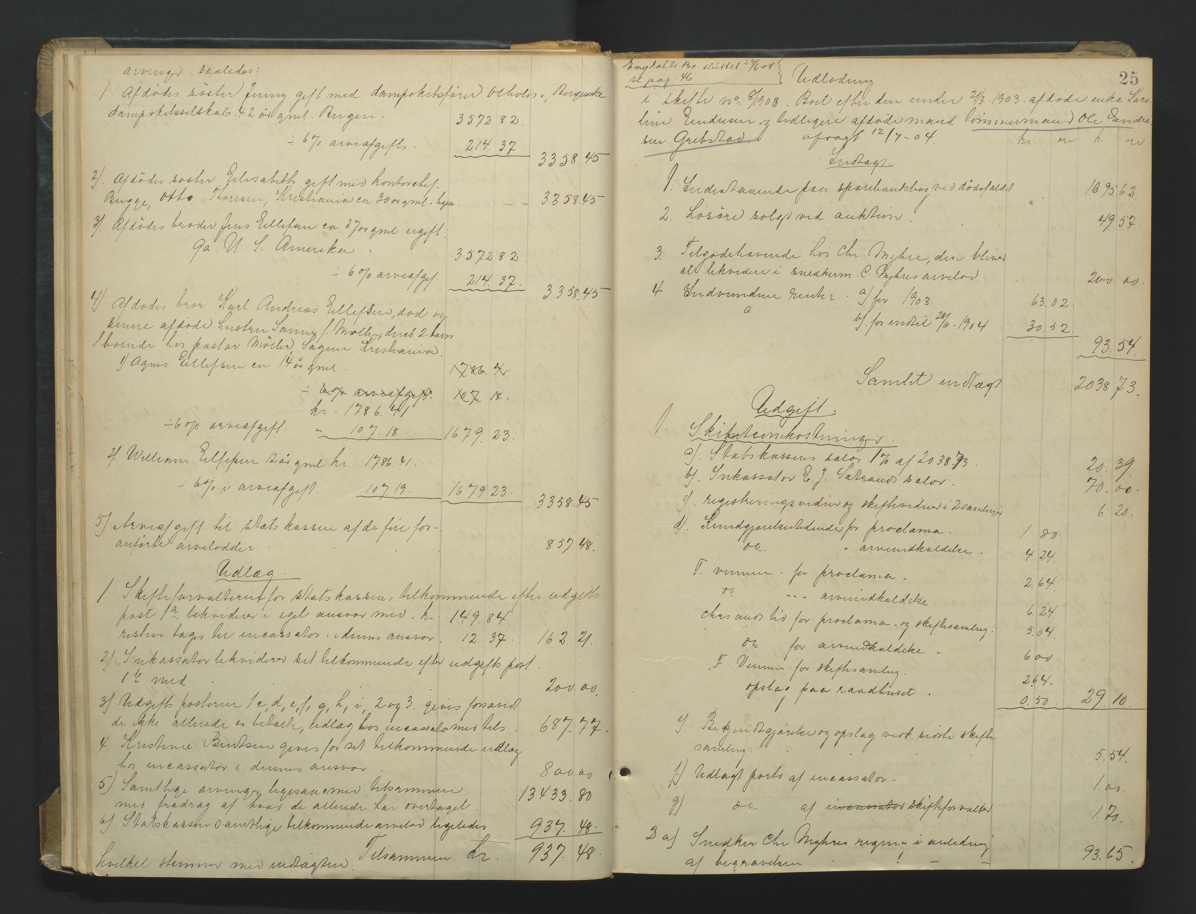 Kristiansand byrett, AV/SAK-1223-0001/H/Hc/L0060: Skifteutlodningsprotokoll nr. 6, med register, 1903-1916, p. 25
