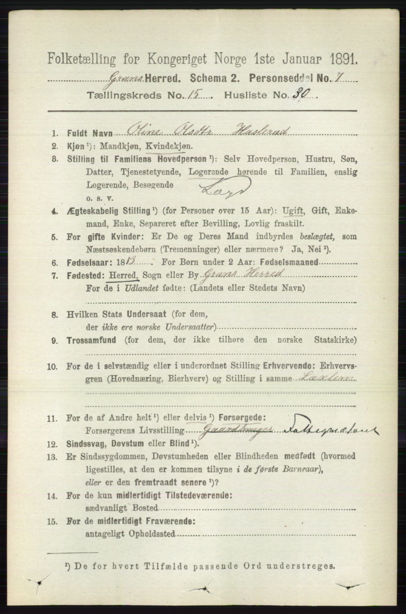 RA, 1891 census for 0534 Gran, 1891, p. 7768