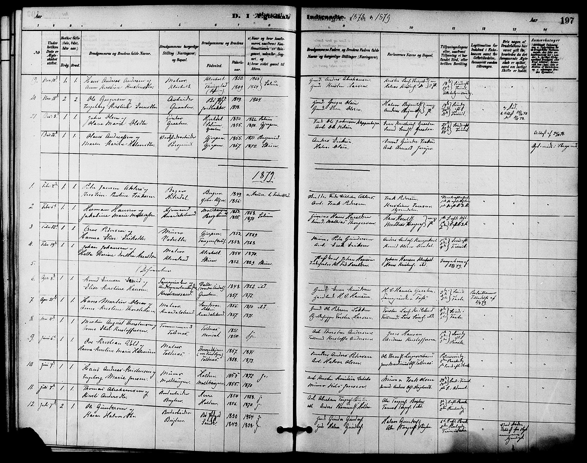 Solum kirkebøker, SAKO/A-306/F/Fa/L0009: Parish register (official) no. I 9, 1877-1887, p. 197