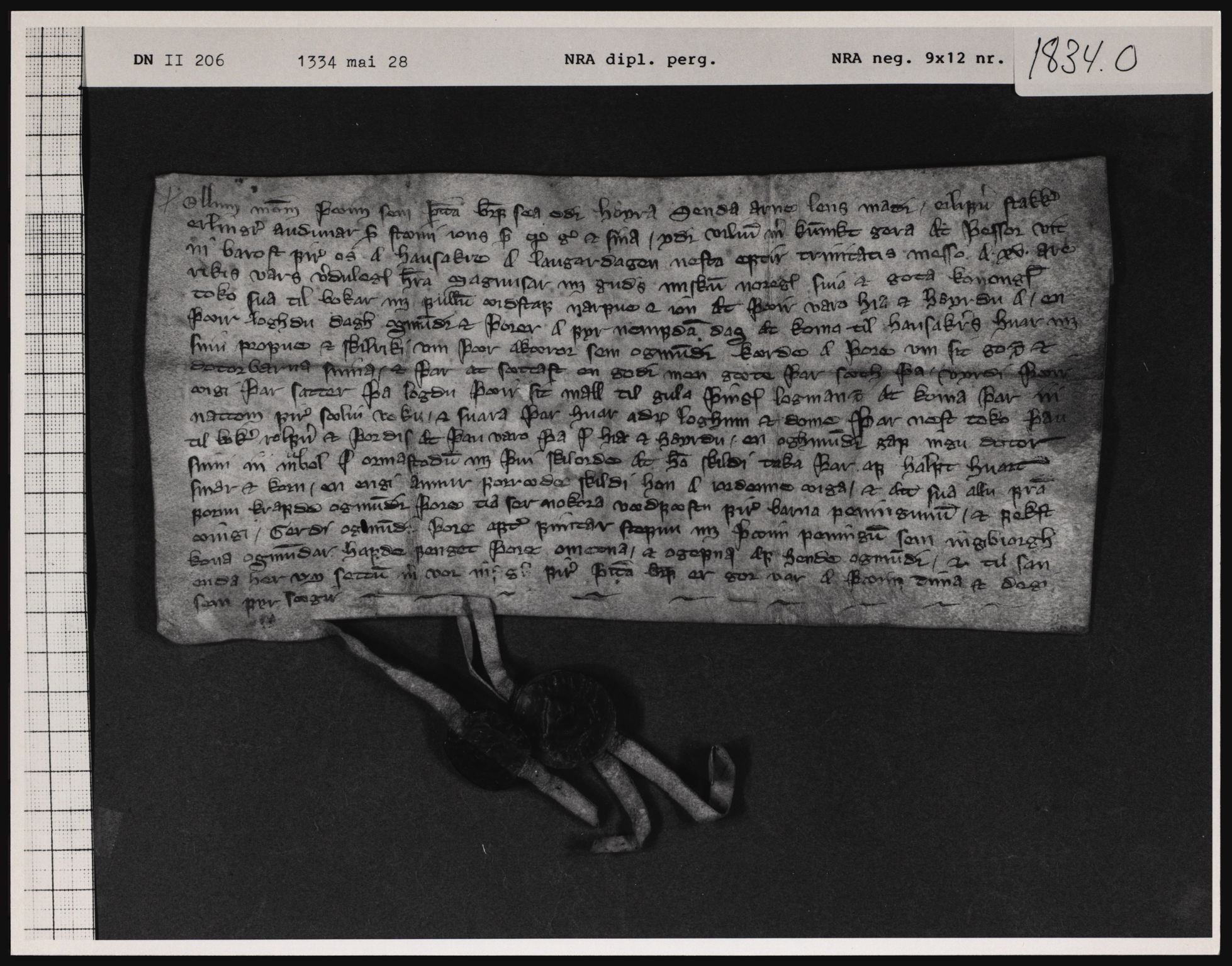 Riksarkivets diplomsamling, AV/RA-EA-5965/F01/F01a/L0033: Dokumenter, 1334, p. 1