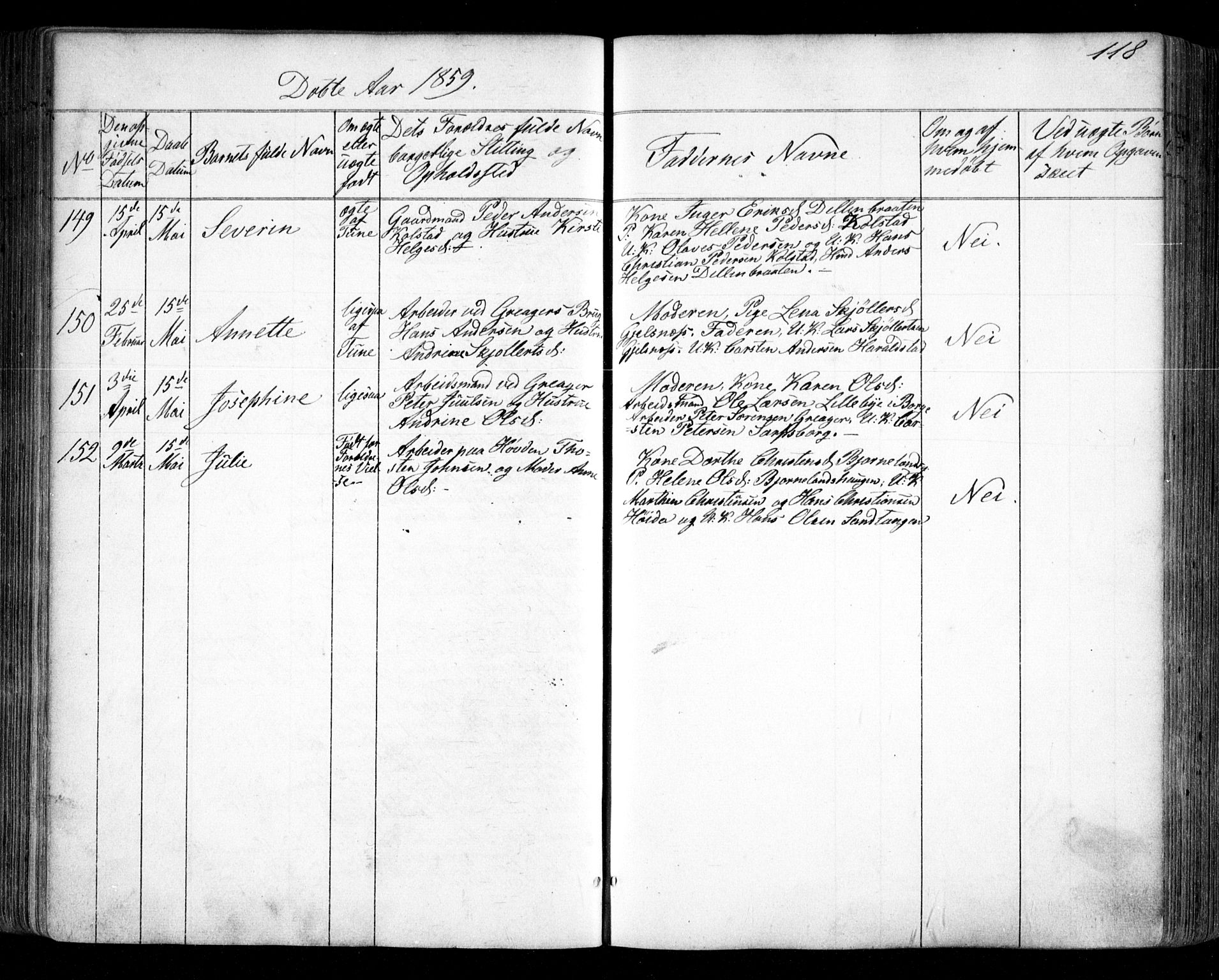 Tune prestekontor Kirkebøker, AV/SAO-A-2007/F/Fa/L0012: Parish register (official) no. 12, 1856-1859, p. 118