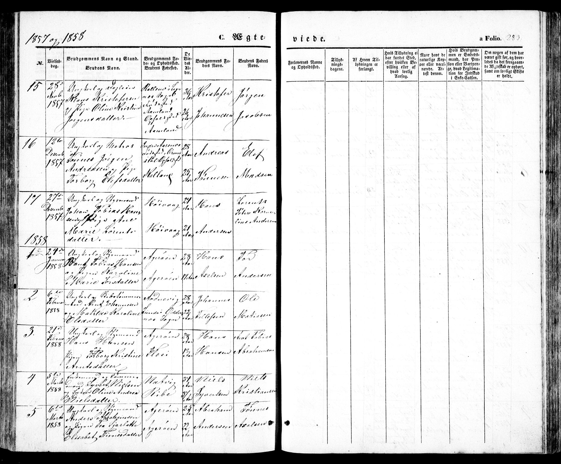 Høvåg sokneprestkontor, SAK/1111-0025/F/Fb/L0002: Parish register (copy) no. B 2, 1847-1869, p. 283