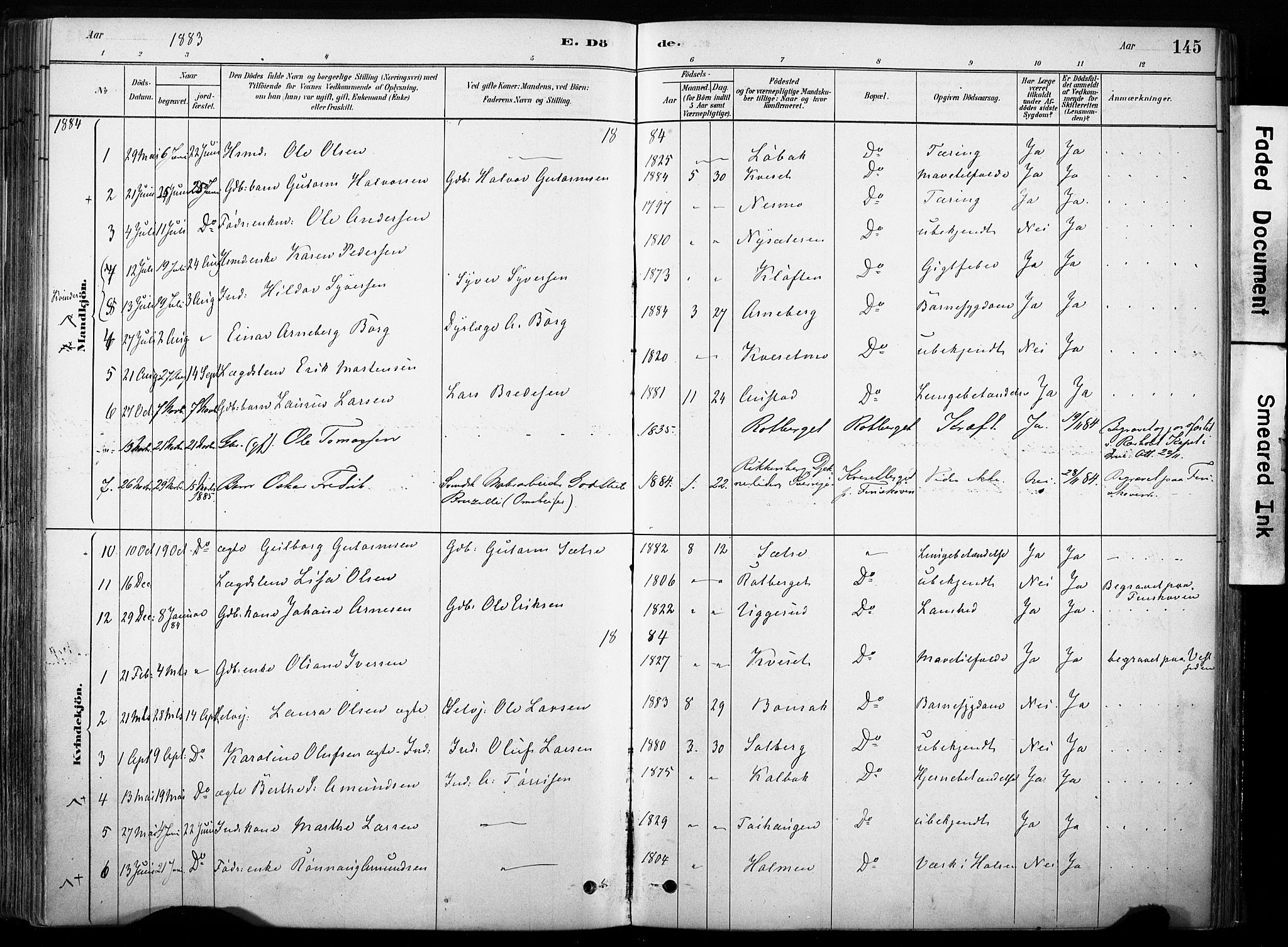 Hof prestekontor, AV/SAH-PREST-038/H/Ha/Haa/L0011: Parish register (official) no. 11, 1879-1911, p. 145