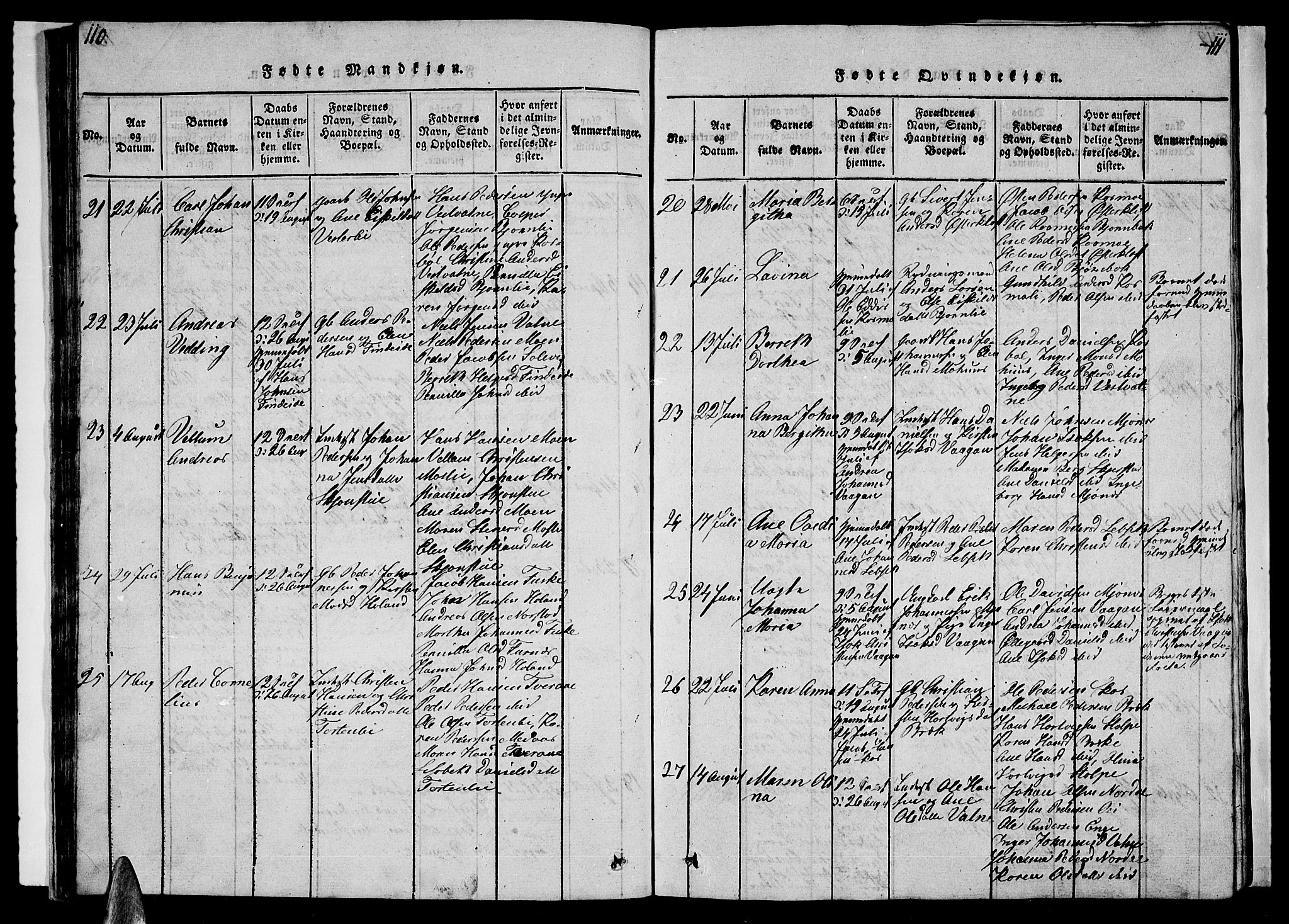 Ministerialprotokoller, klokkerbøker og fødselsregistre - Nordland, AV/SAT-A-1459/852/L0752: Parish register (copy) no. 852C03, 1840-1855, p. 110-111