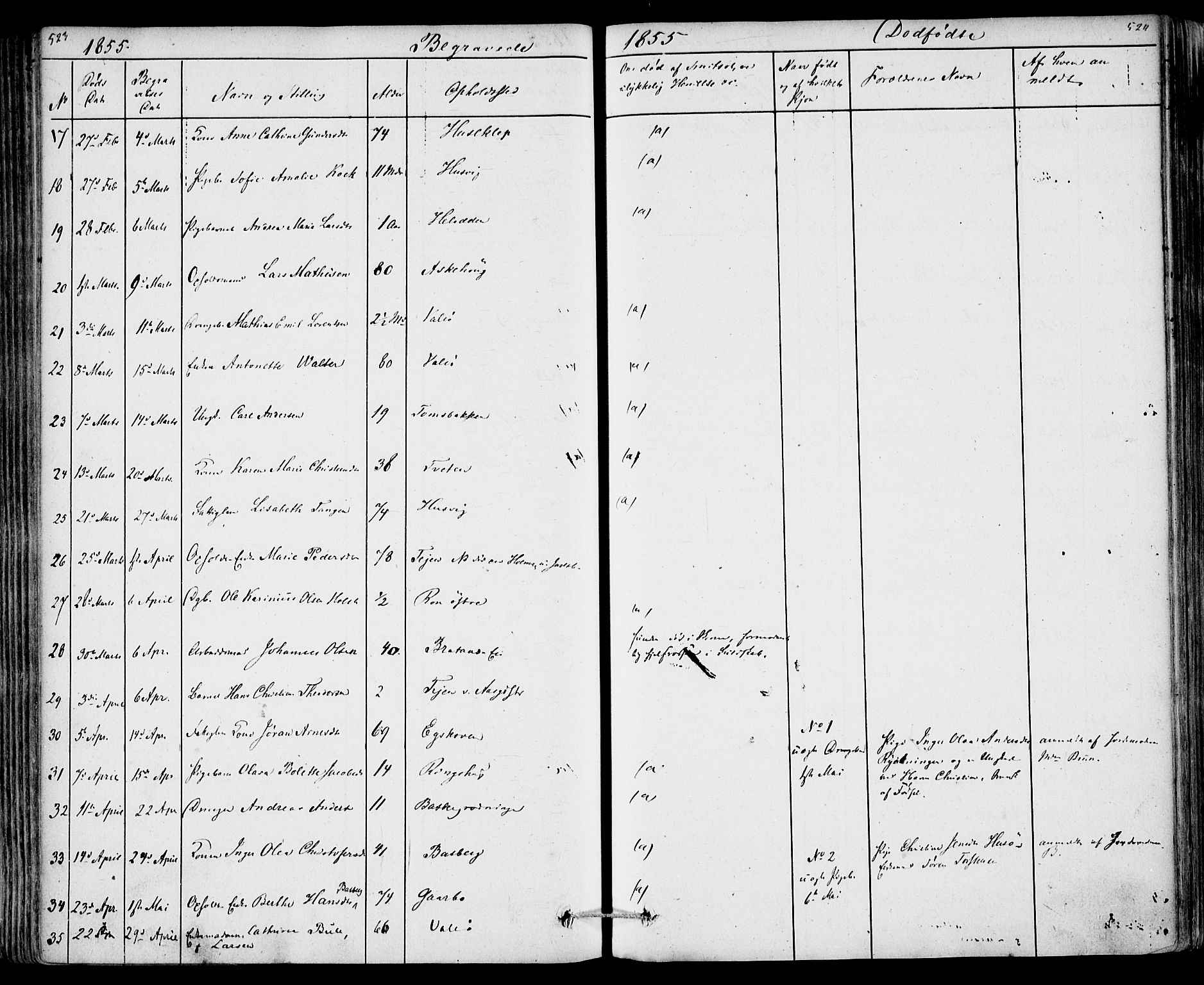 Sem kirkebøker, AV/SAKO-A-5/F/Fa/L0006: Parish register (official) no. I 6, 1843-1855, p. 523-524