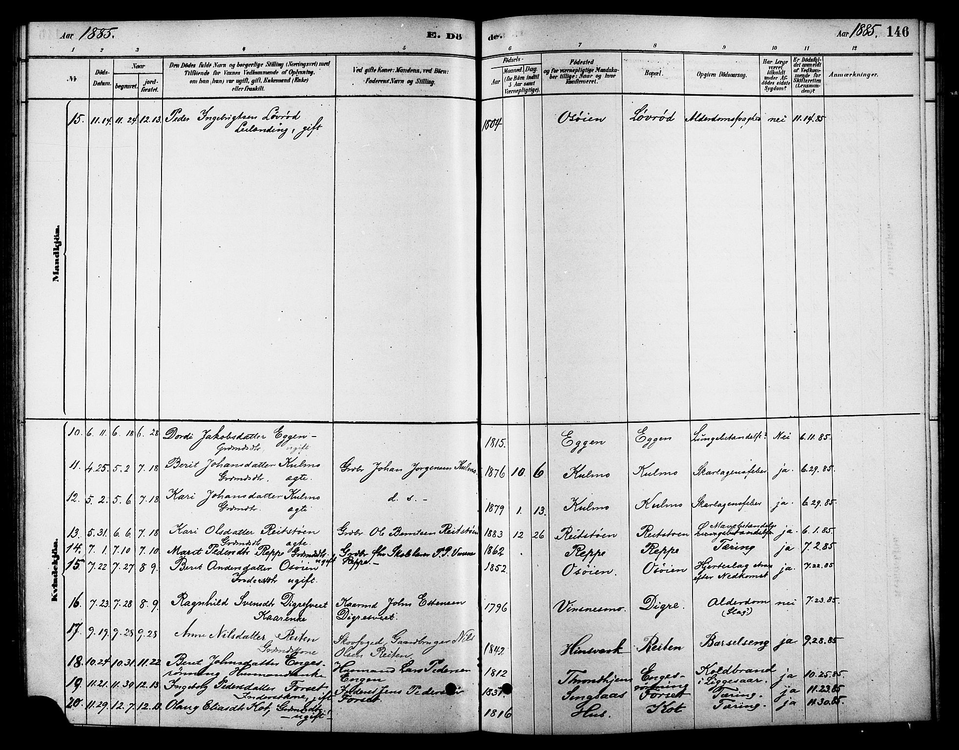 Ministerialprotokoller, klokkerbøker og fødselsregistre - Sør-Trøndelag, SAT/A-1456/688/L1024: Parish register (official) no. 688A01, 1879-1890, p. 146