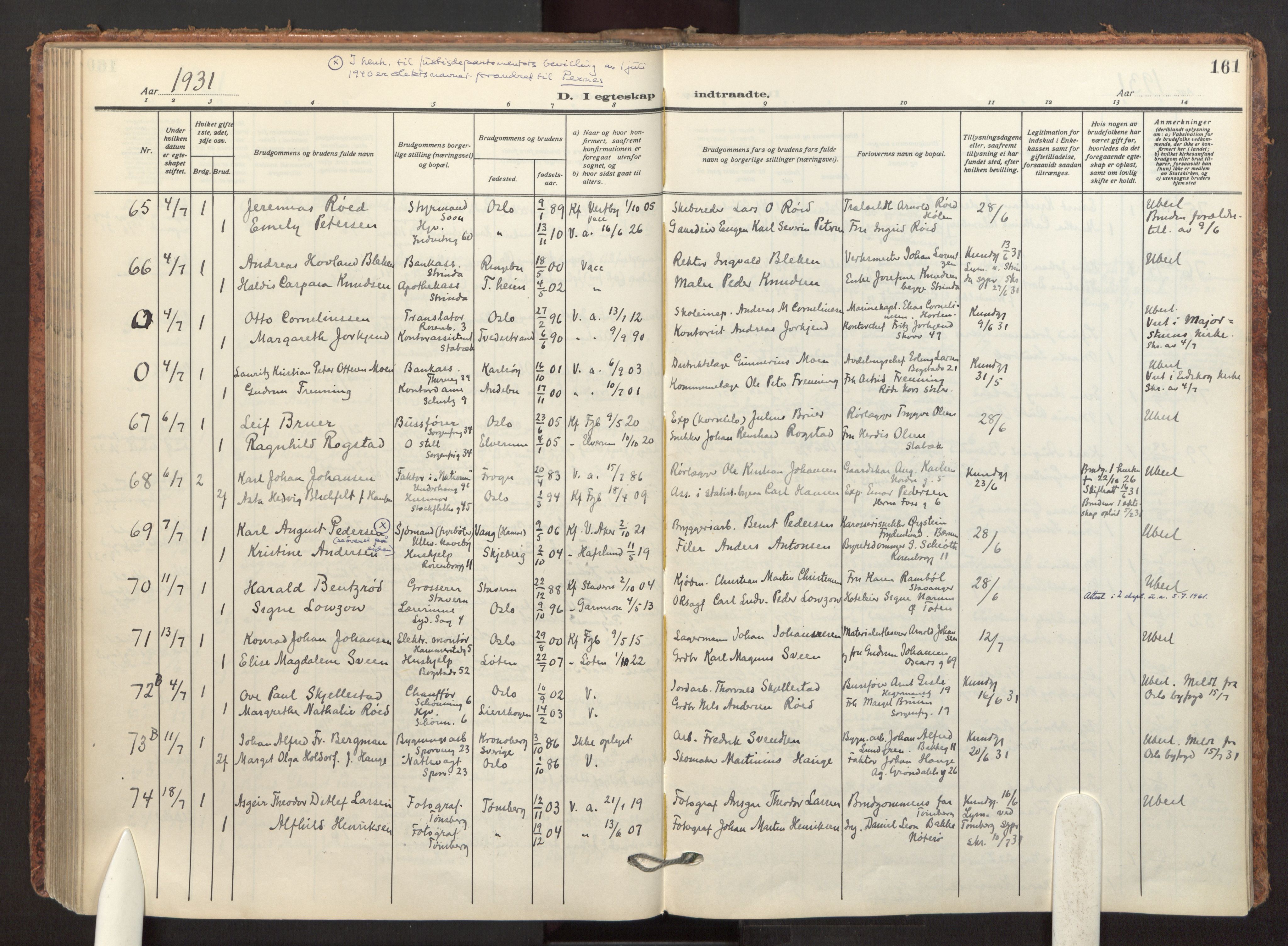 Fagerborg prestekontor Kirkebøker, AV/SAO-A-10844/F/Fa/L0007: Parish register (official) no. 7, 1917-1934, p. 161