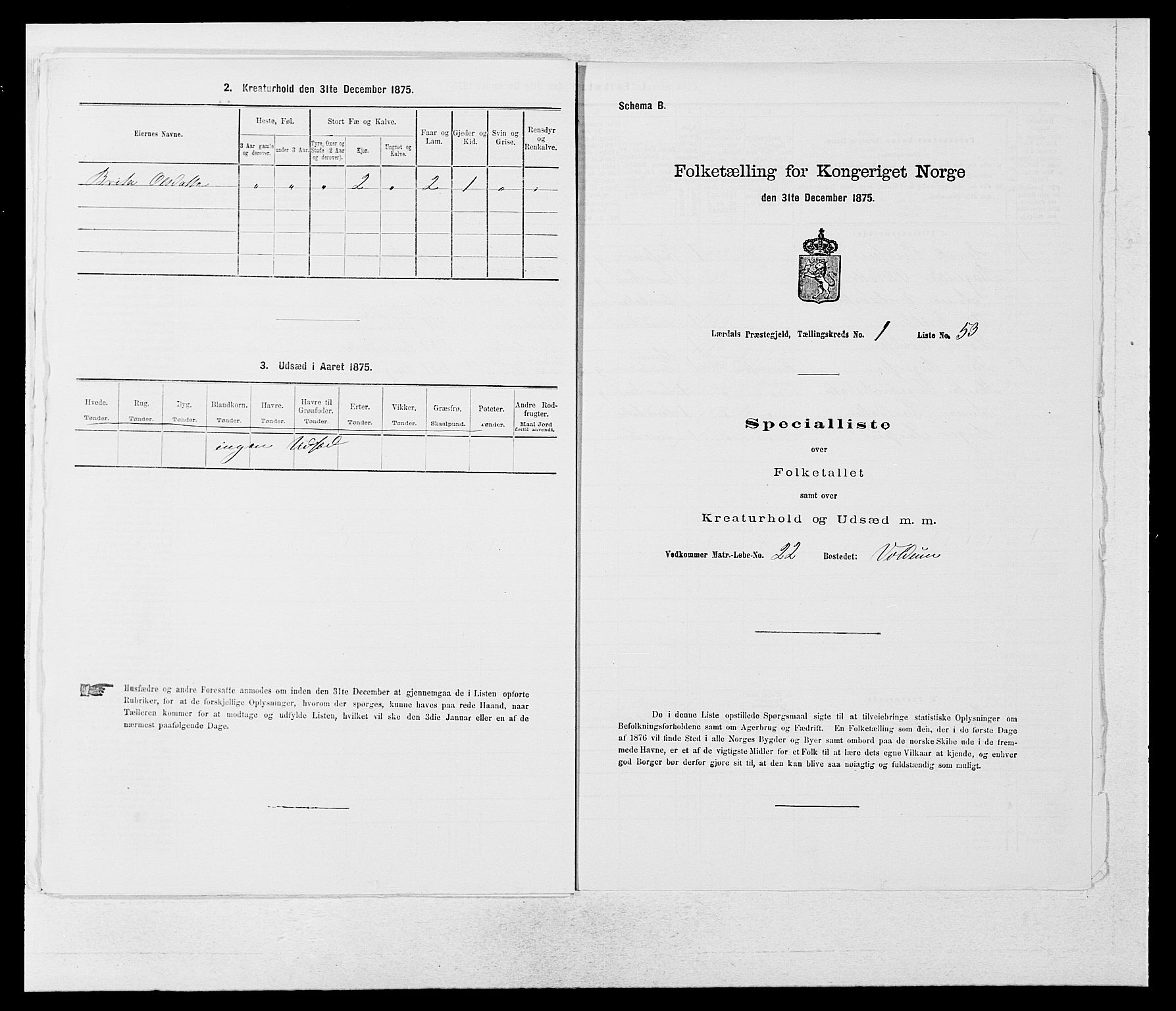 SAB, 1875 census for 1422P Lærdal, 1875, p. 997