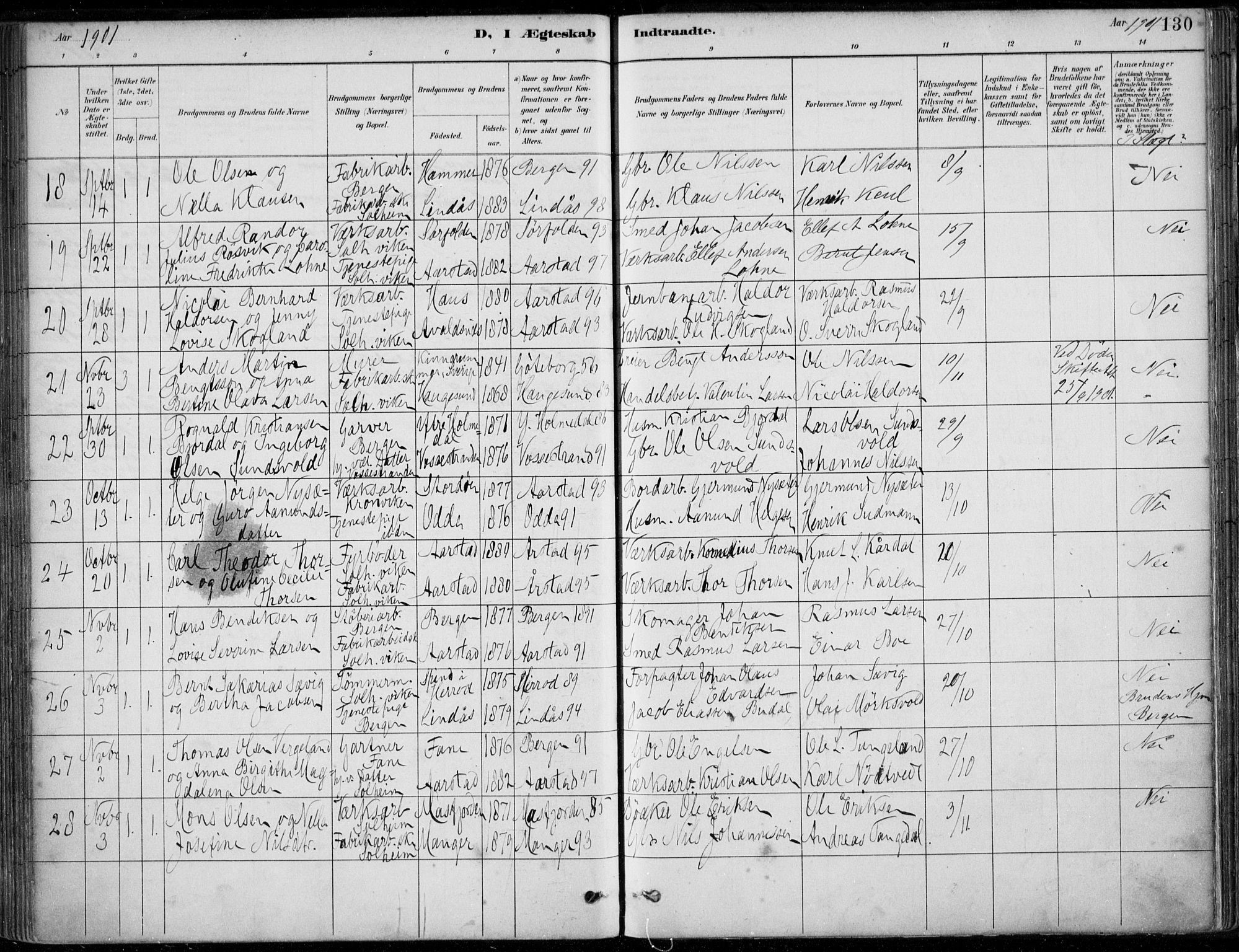 Årstad Sokneprestembete, AV/SAB-A-79301/H/Haa/L0006: Parish register (official) no. B 1, 1886-1901, p. 130