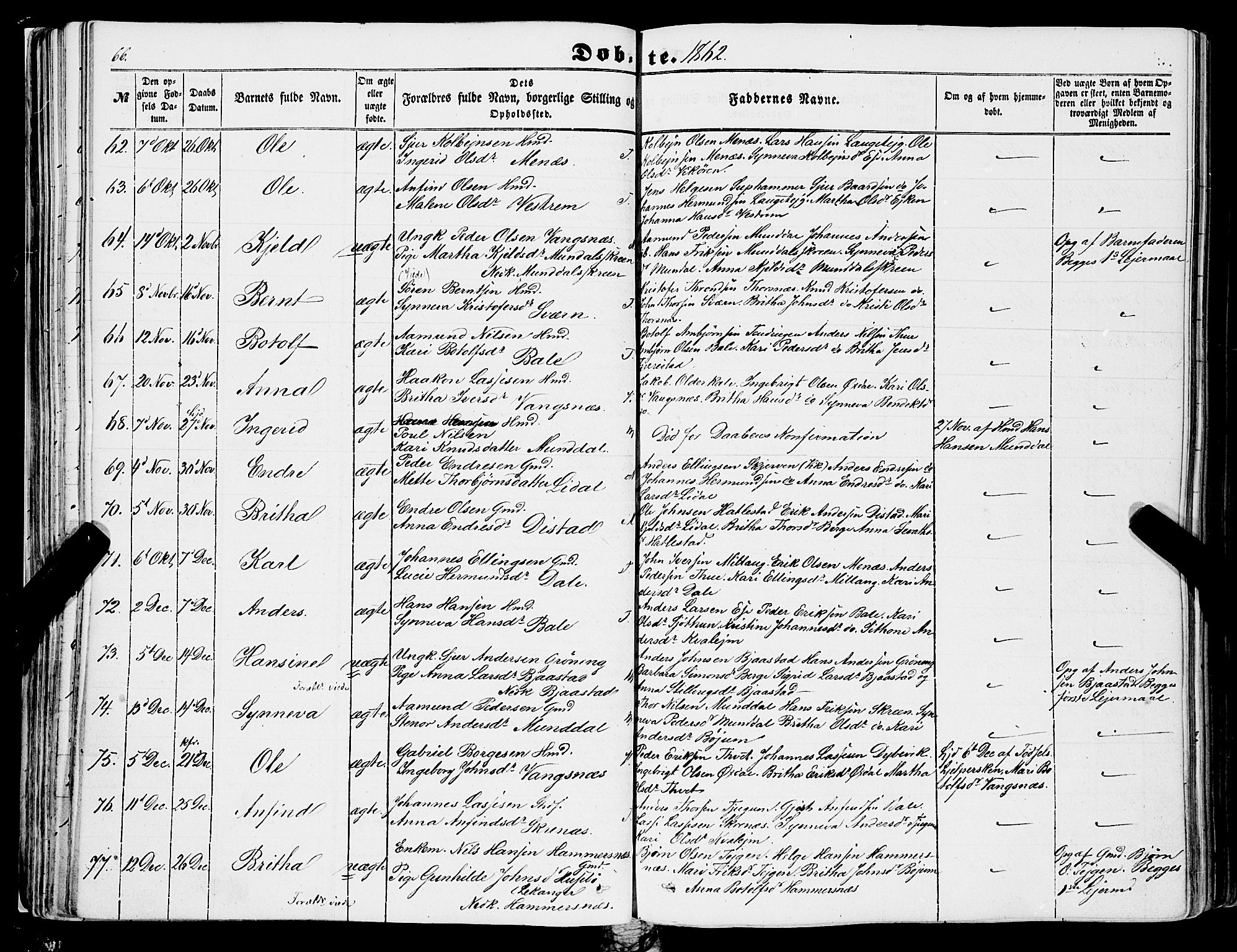 Balestrand sokneprestembete, AV/SAB-A-79601/H/Haa/Haaa/L0002: Parish register (official) no. A 2, 1847-1866, p. 66