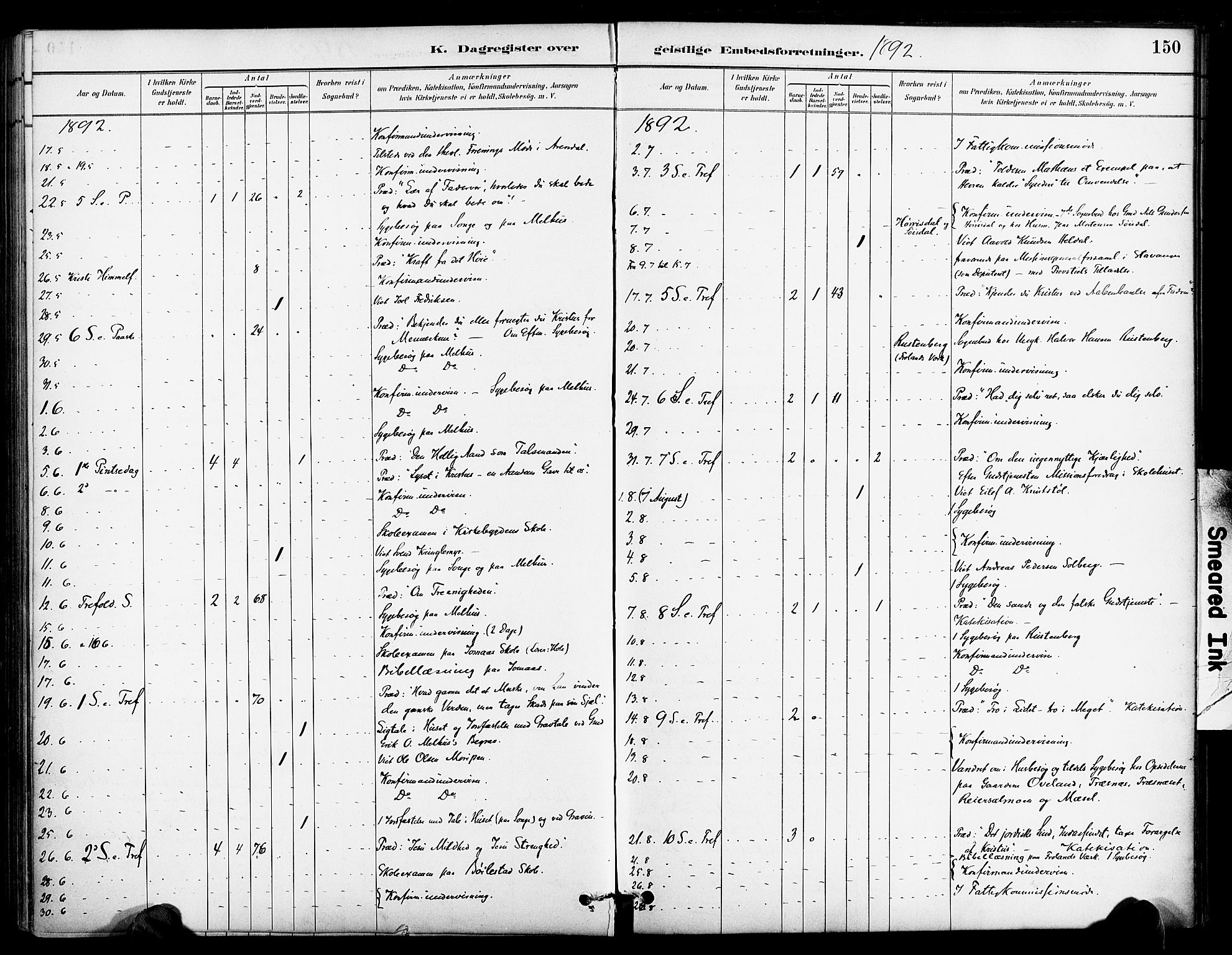 Froland sokneprestkontor, AV/SAK-1111-0013/F/Fa/L0004: Parish register (official) no. A 4, 1882-1906, p. 150