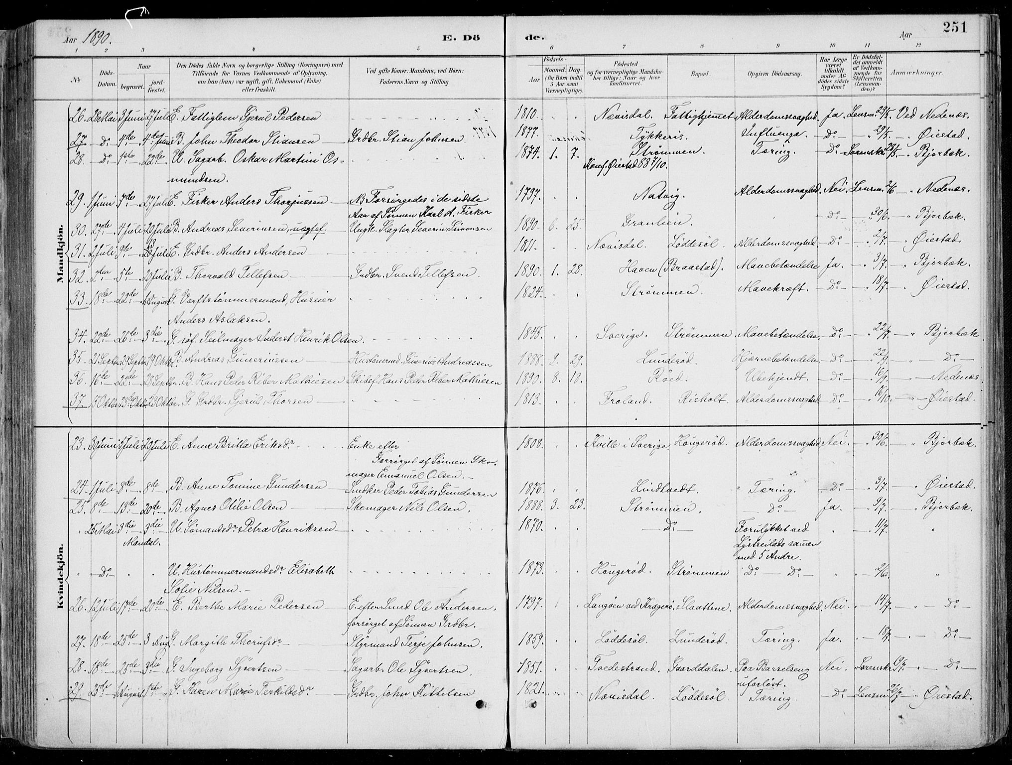 Øyestad sokneprestkontor, AV/SAK-1111-0049/F/Fa/L0017: Parish register (official) no. A 17, 1887-1896, p. 251