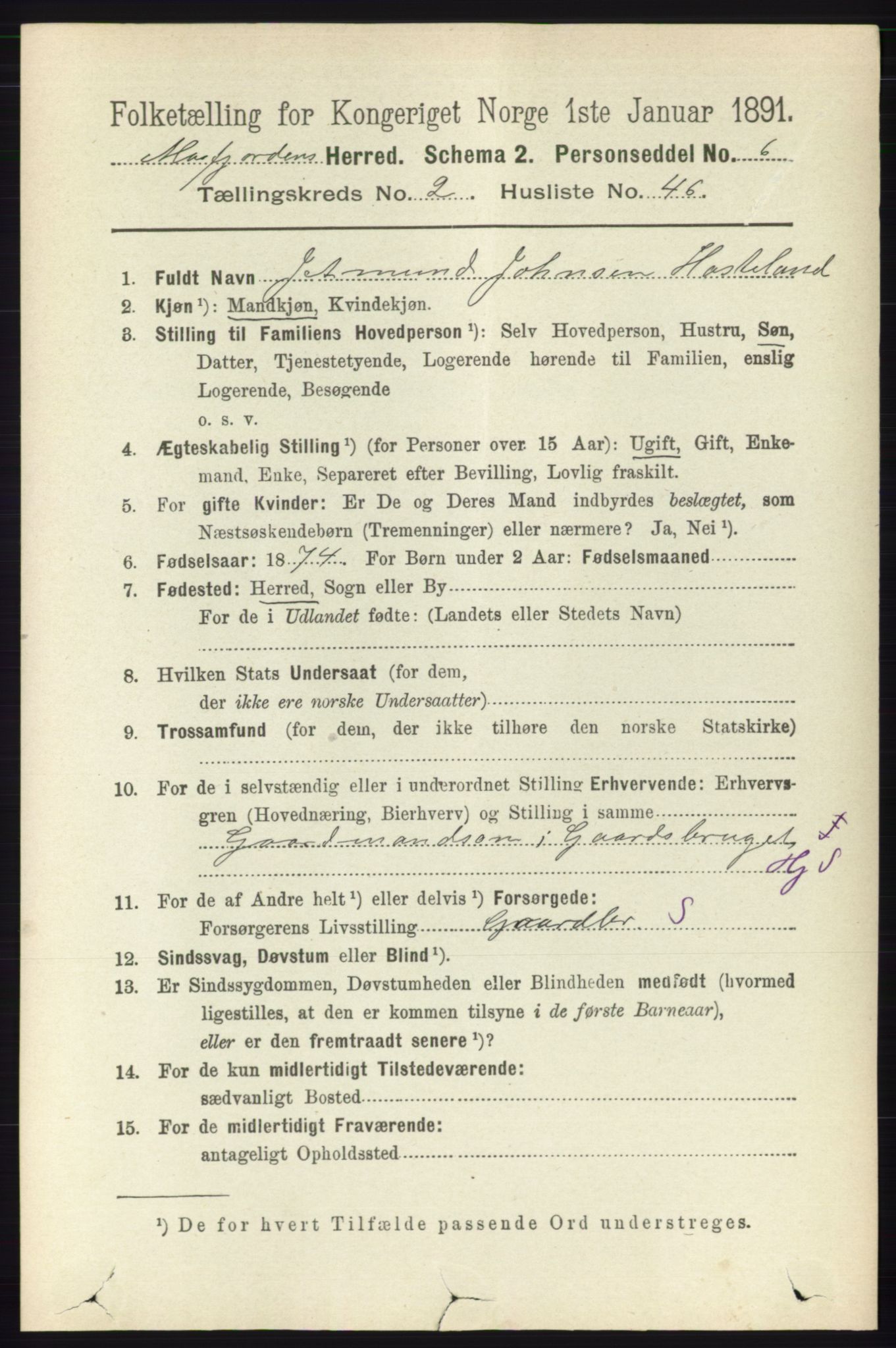 RA, 1891 census for 1266 Masfjorden, 1891, p. 484