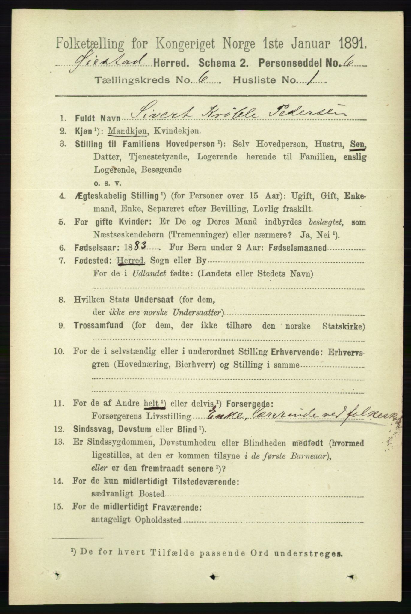 RA, 1891 census for 0920 Øyestad, 1891, p. 2136