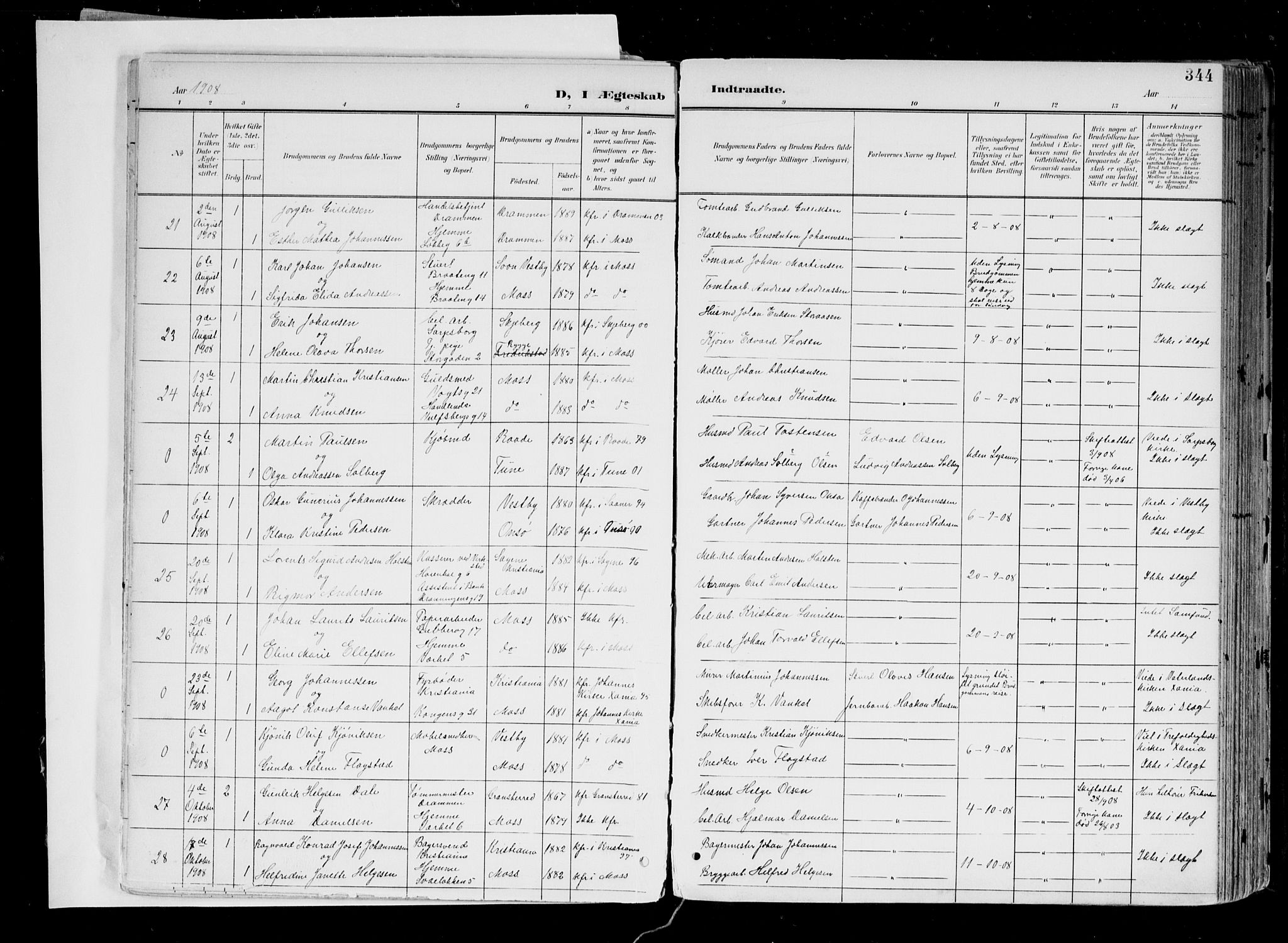 Moss prestekontor Kirkebøker, AV/SAO-A-2003/F/Fb/L0004: Parish register (official) no. II 4, 1902-1912, p. 344