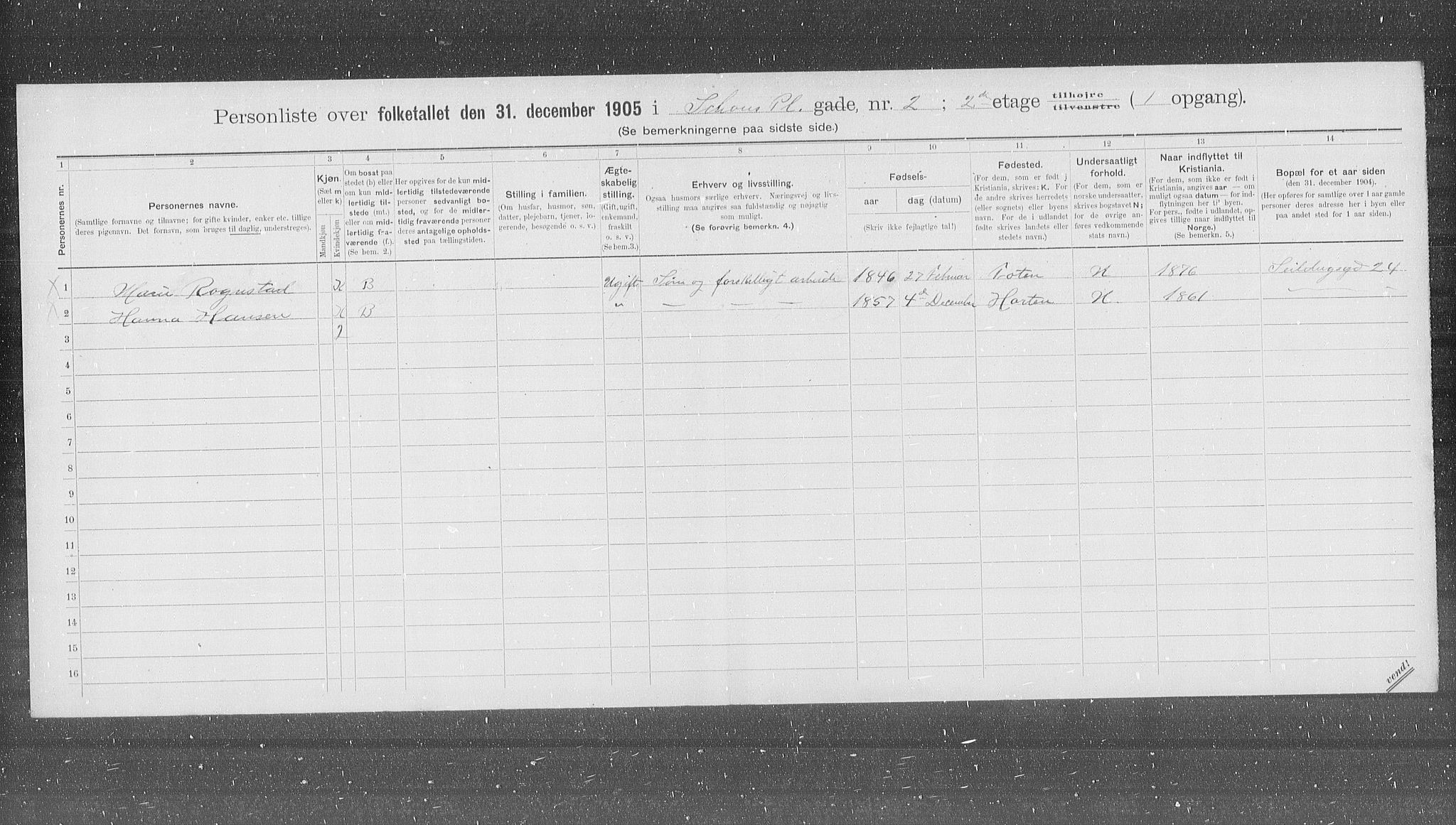 OBA, Municipal Census 1905 for Kristiania, 1905, p. 46934