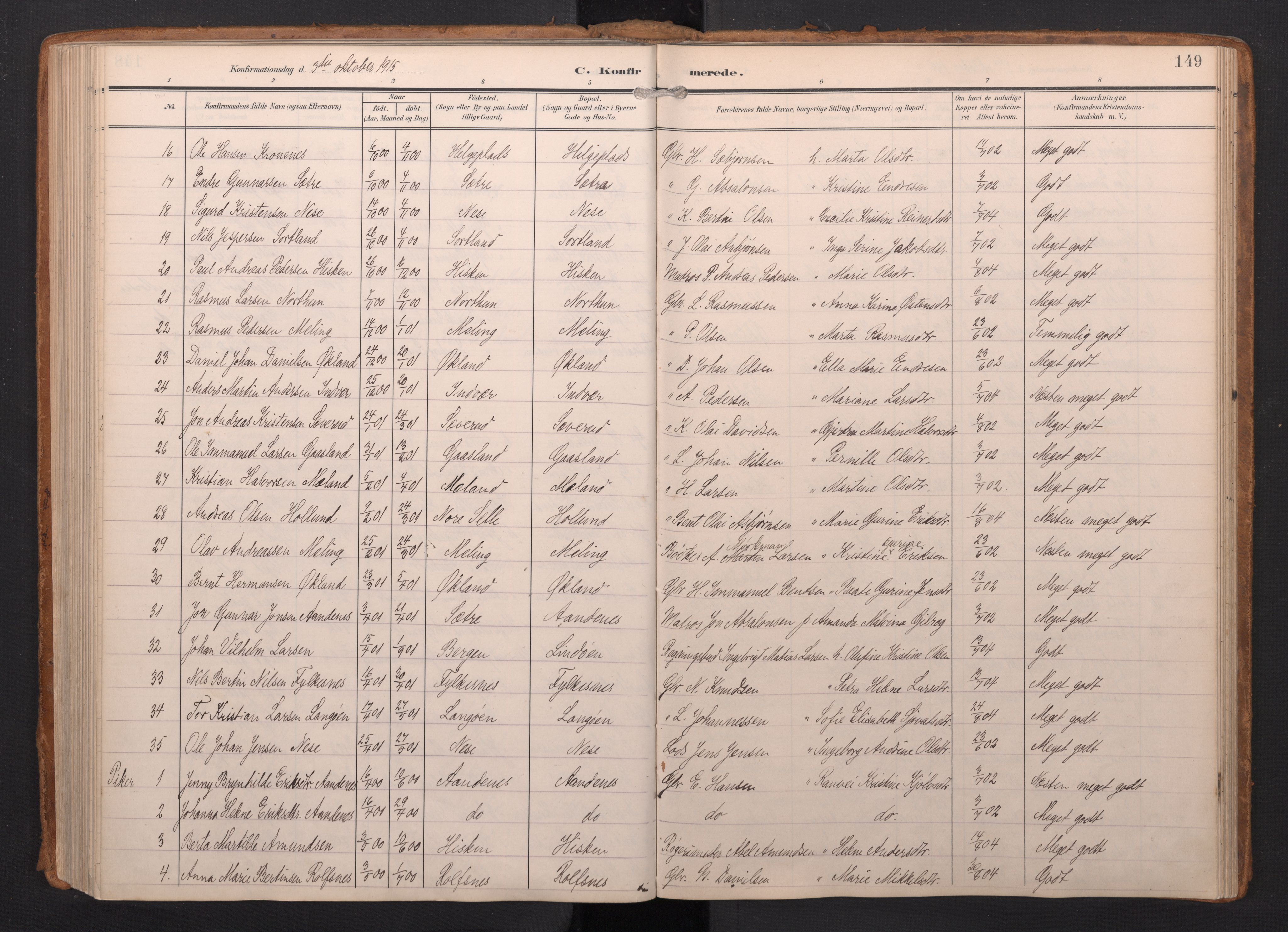 Finnås sokneprestembete, SAB/A-99925/H/Ha/Haa/Haac/L0003: Parish register (official) no. C 3, 1905-1917, p. 149
