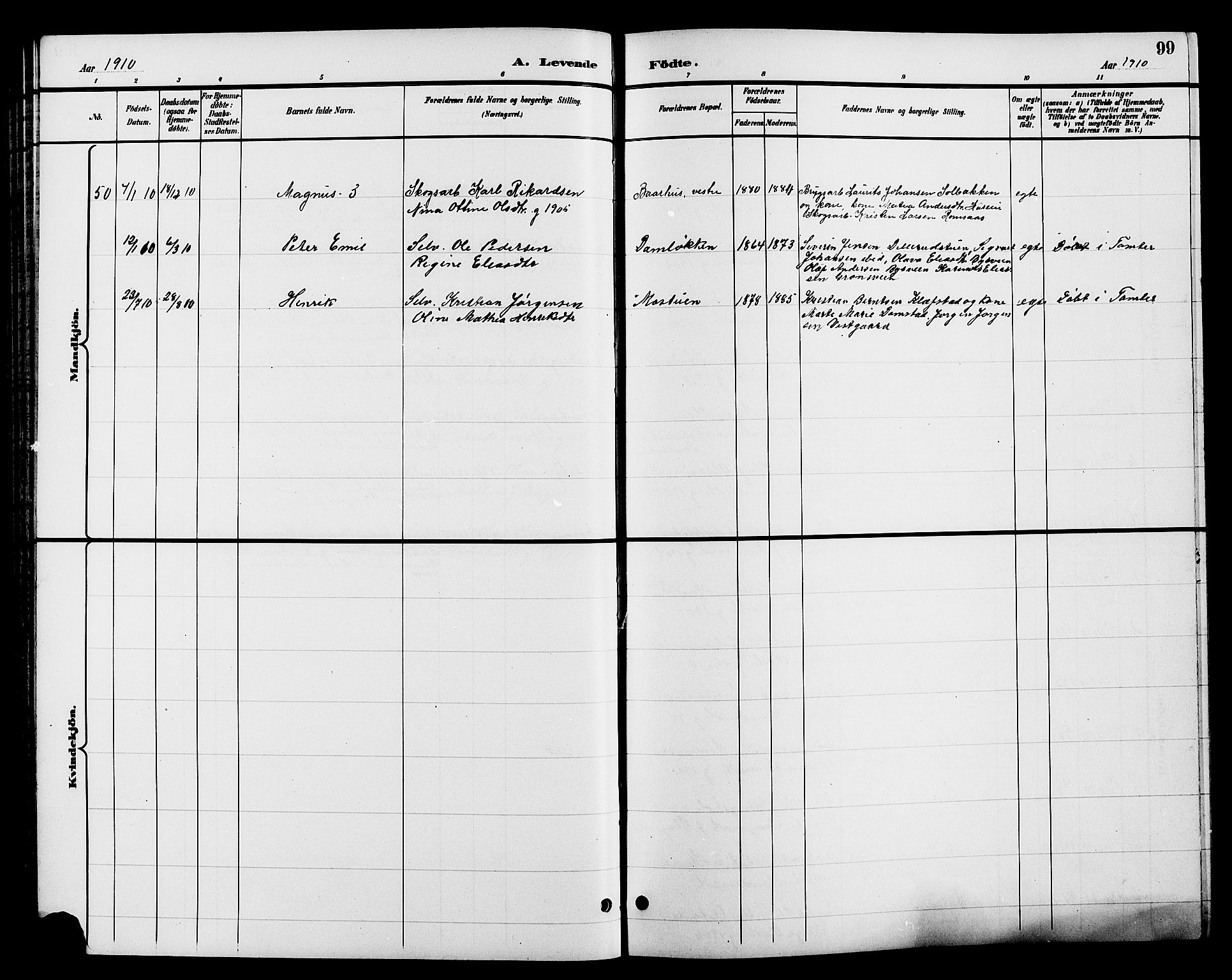 Romedal prestekontor, SAH/PREST-004/L/L0012: Parish register (copy) no. 12, 1896-1914, p. 99