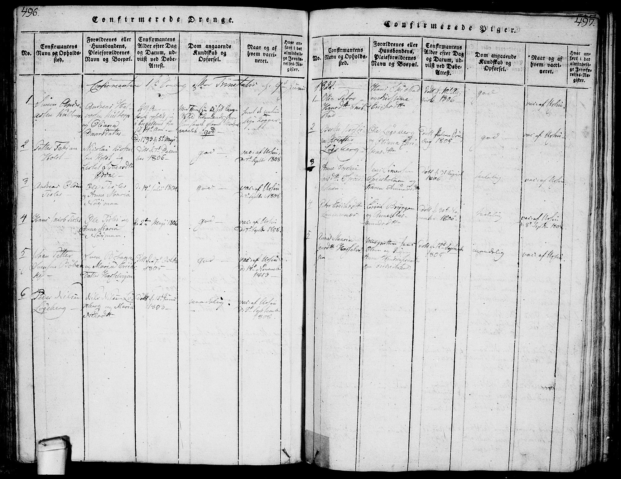 Hvaler prestekontor Kirkebøker, SAO/A-2001/F/Fa/L0005: Parish register (official) no. I 5, 1816-1845, p. 496-497