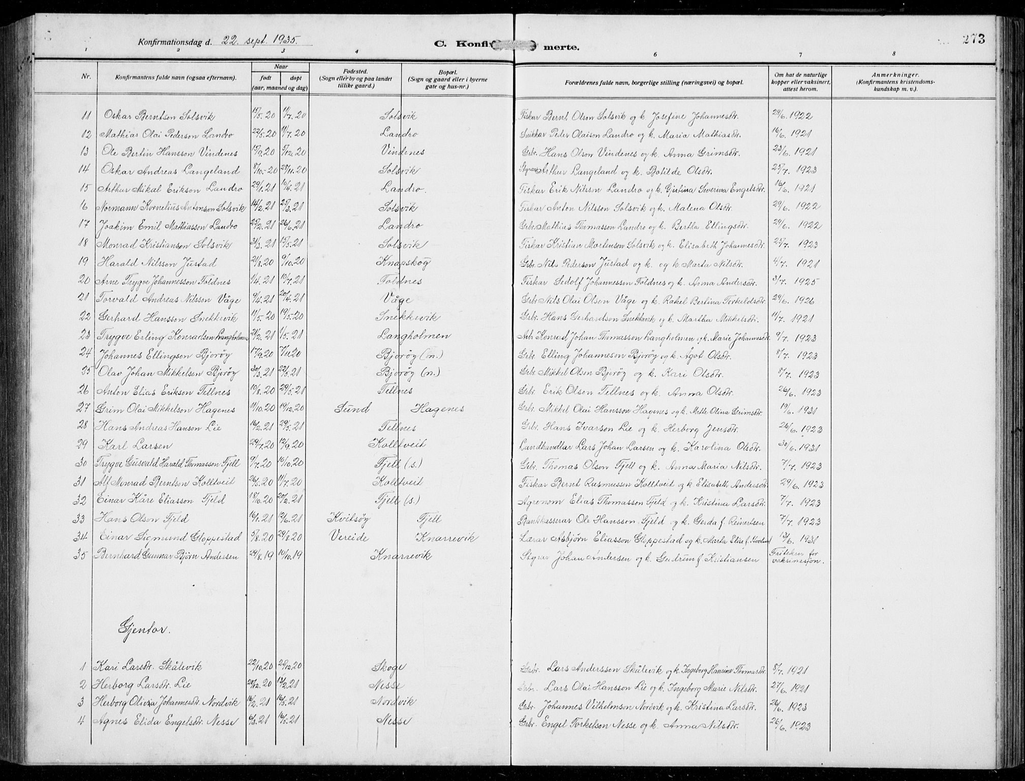 Fjell sokneprestembete, AV/SAB-A-75301/H/Hab: Parish register (copy) no. A  6, 1918-1936, p. 273