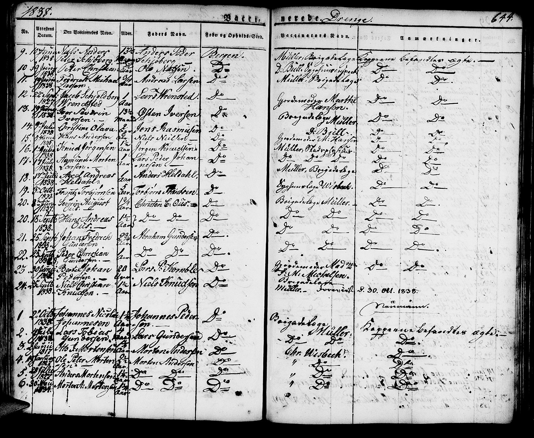Domkirken sokneprestembete, SAB/A-74801/H/Haa/L0012: Parish register (official) no. A 12, 1821-1840, p. 644