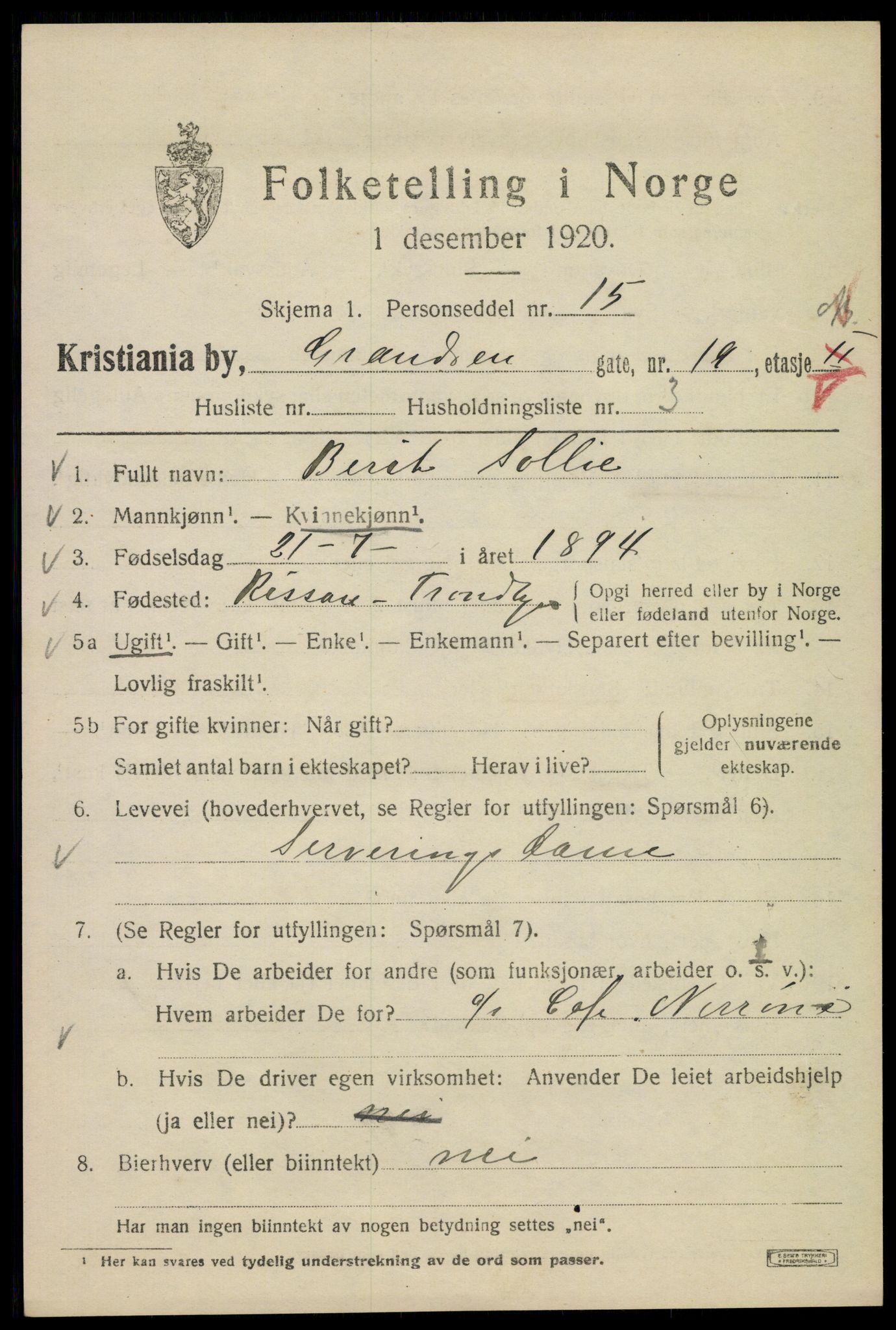 SAO, 1920 census for Kristiania, 1920, p. 254579