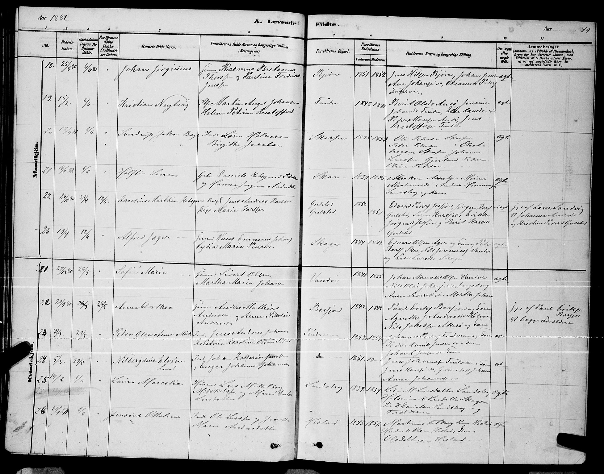 Ministerialprotokoller, klokkerbøker og fødselsregistre - Nordland, AV/SAT-A-1459/834/L0513: Parish register (copy) no. 834C04, 1877-1892, p. 49