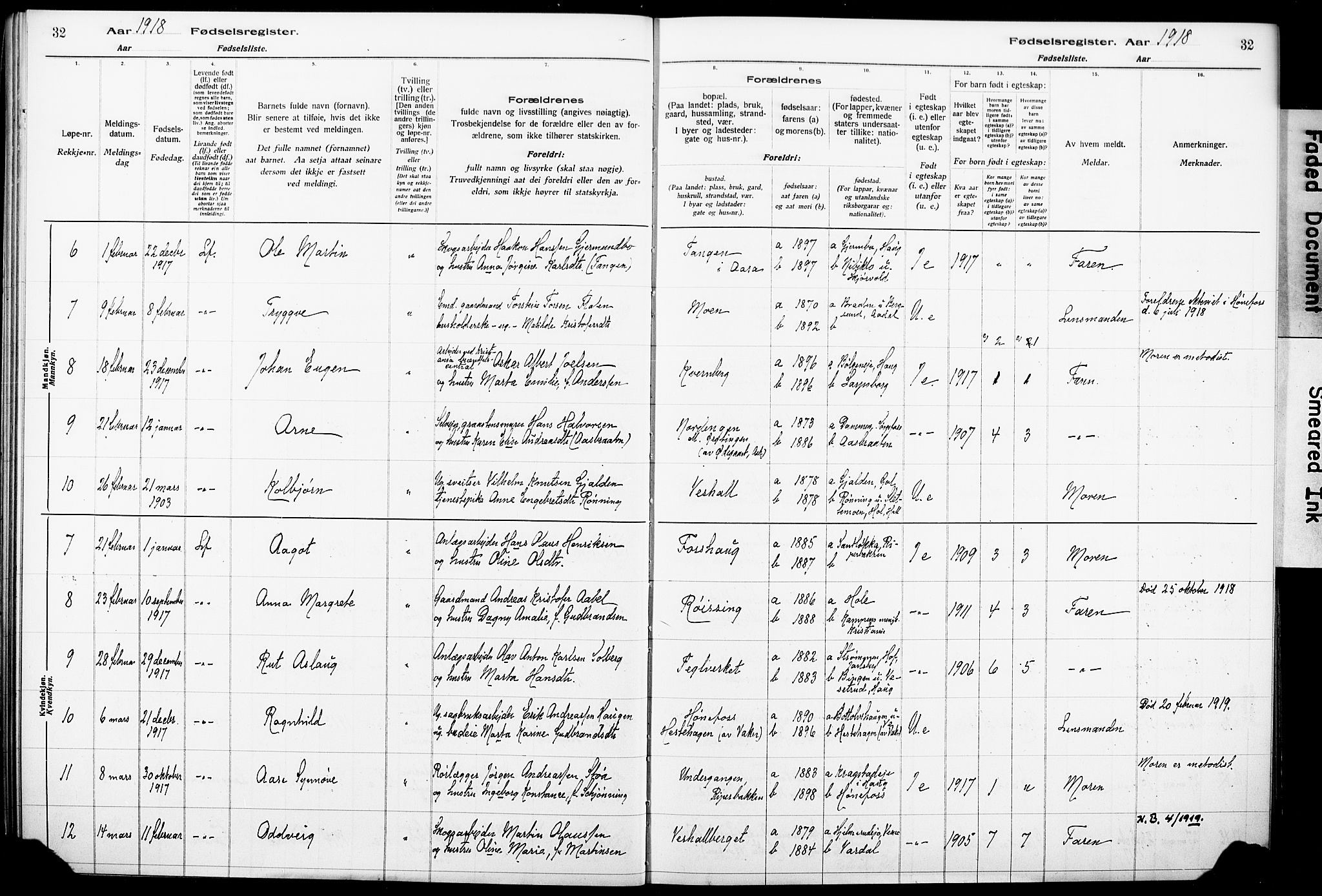 Norderhov kirkebøker, AV/SAKO-A-237/J/Ja/L0001: Birth register no. 1, 1916-1930, p. 32