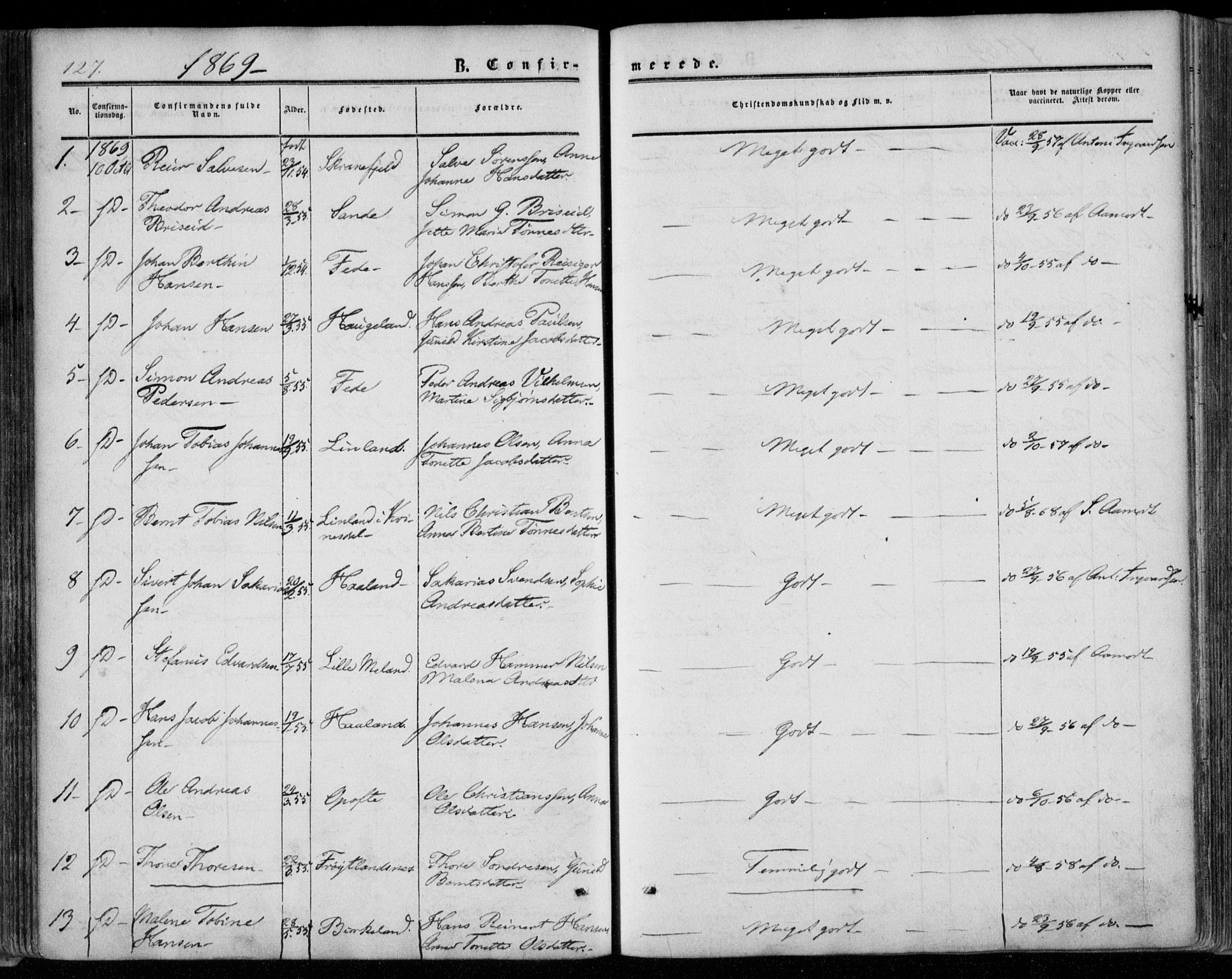 Kvinesdal sokneprestkontor, AV/SAK-1111-0026/F/Fa/Faa/L0002: Parish register (official) no. A 2, 1850-1876, p. 127