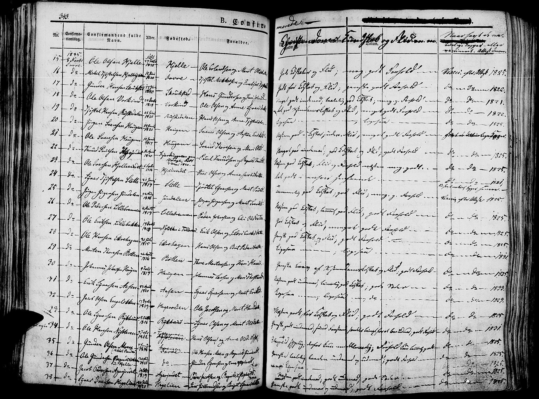 Lesja prestekontor, SAH/PREST-068/H/Ha/Haa/L0005: Parish register (official) no. 5, 1830-1842, p. 343