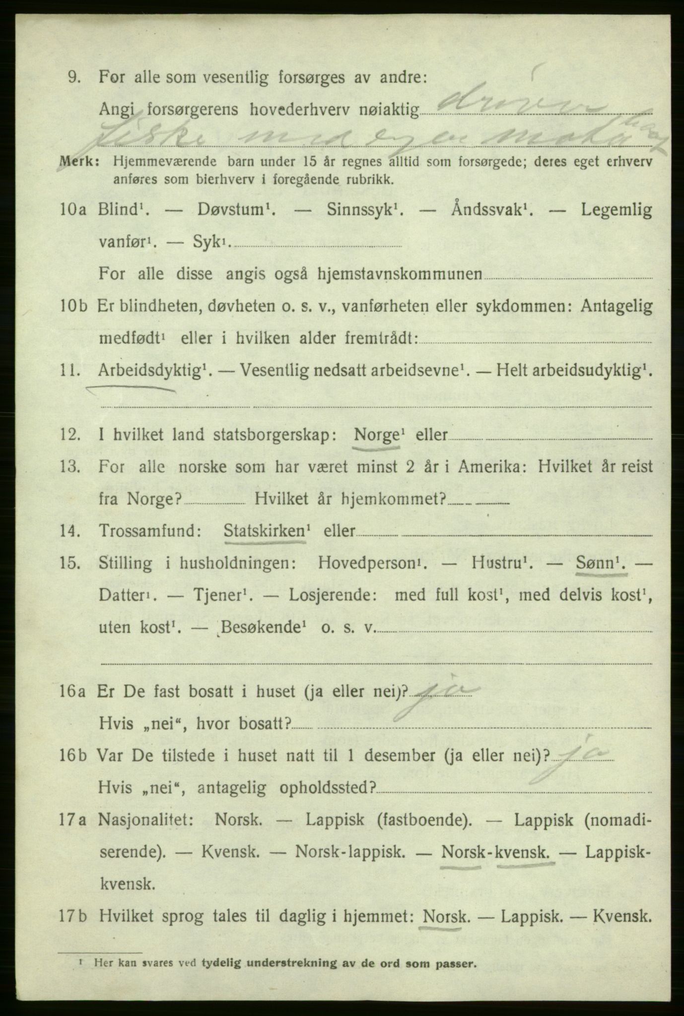 SATØ, 1920 census for Lebesby, 1920, p. 1040