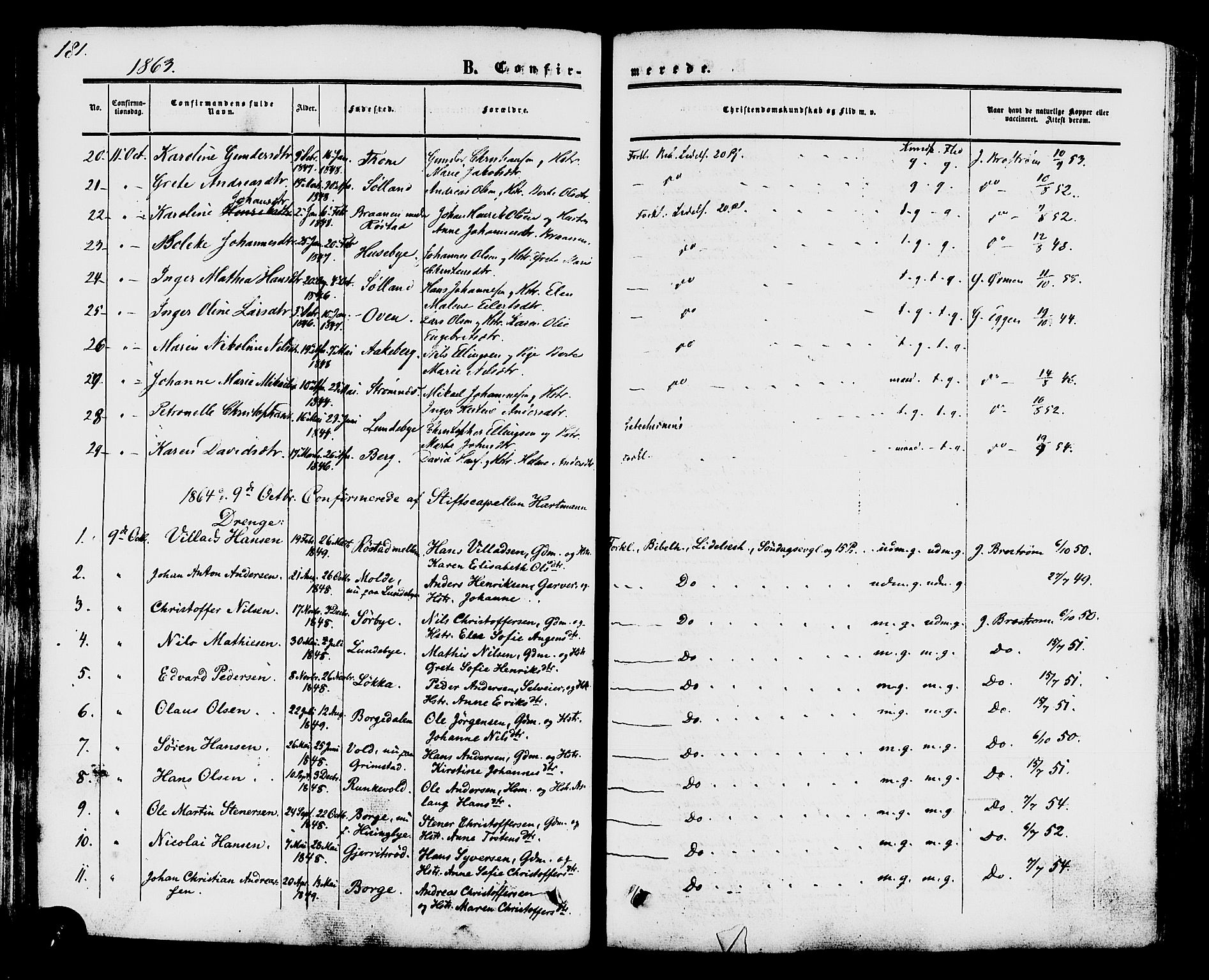 Råde prestekontor kirkebøker, AV/SAO-A-2009/F/Fa/L0006: Parish register (official) no. 6, 1854-1877, p. 181