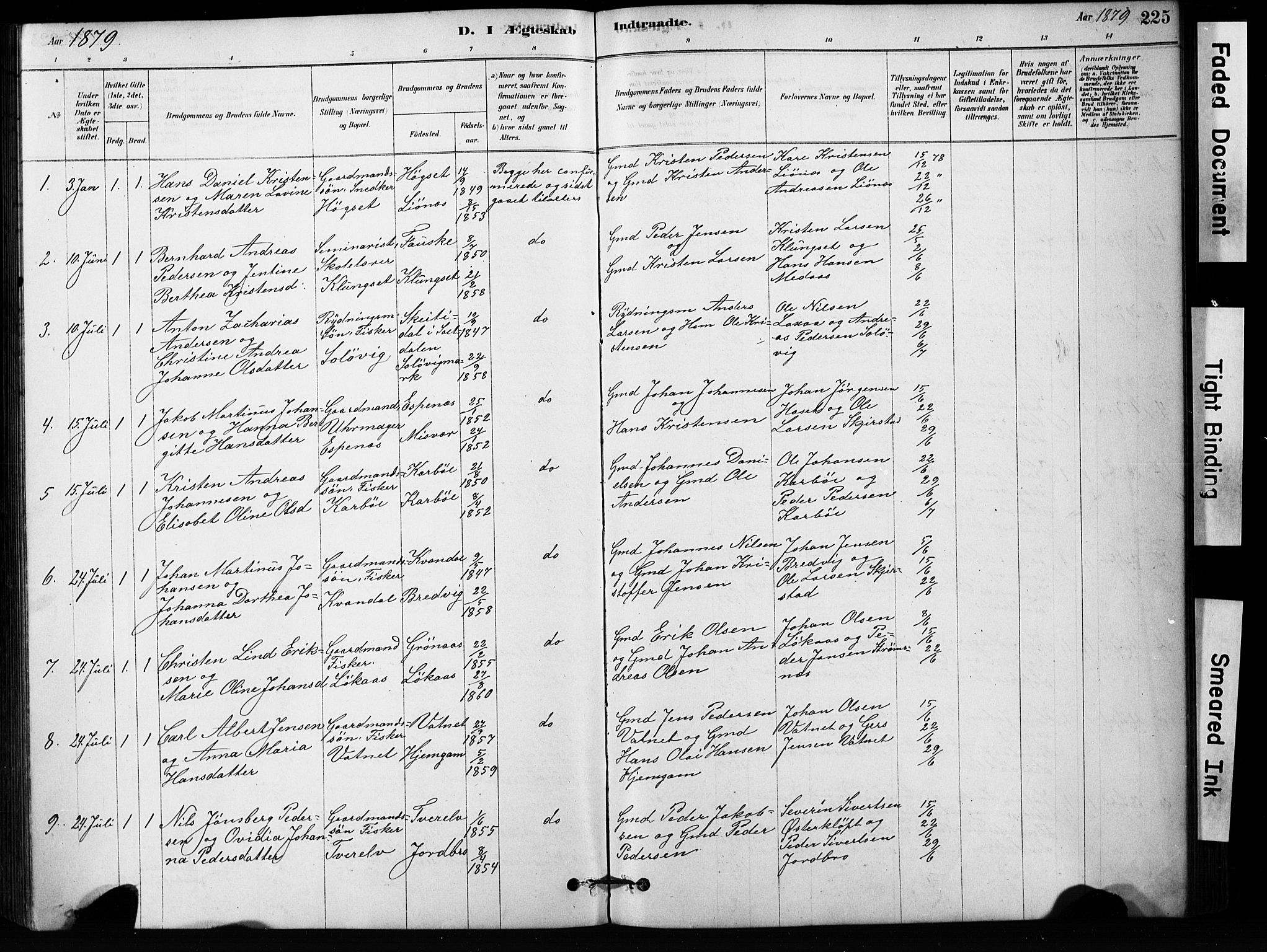 Ministerialprotokoller, klokkerbøker og fødselsregistre - Nordland, SAT/A-1459/852/L0754: Parish register (copy) no. 852C05, 1878-1894, p. 225